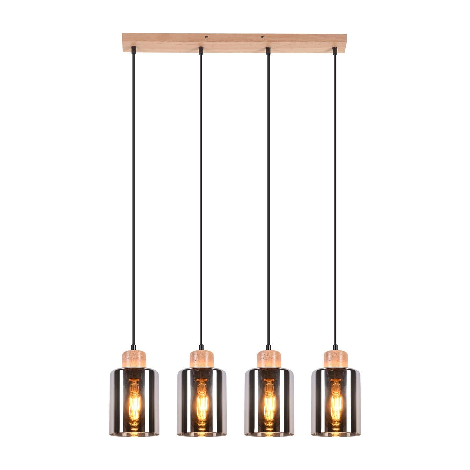 NETTLIFE-ruokapöydän riippuvalaisin, lasinen riippuvalaisin, vintage-ruokapöydän valaisin, puinen riippuvalaisin, 4 savulasiliekkiä, E27 – Nettlife