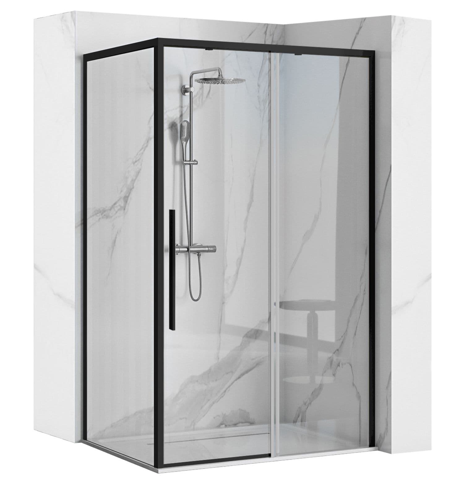 REA Suihkukaappi SOLAR 90x90 musta, 90X88, 5X195CM