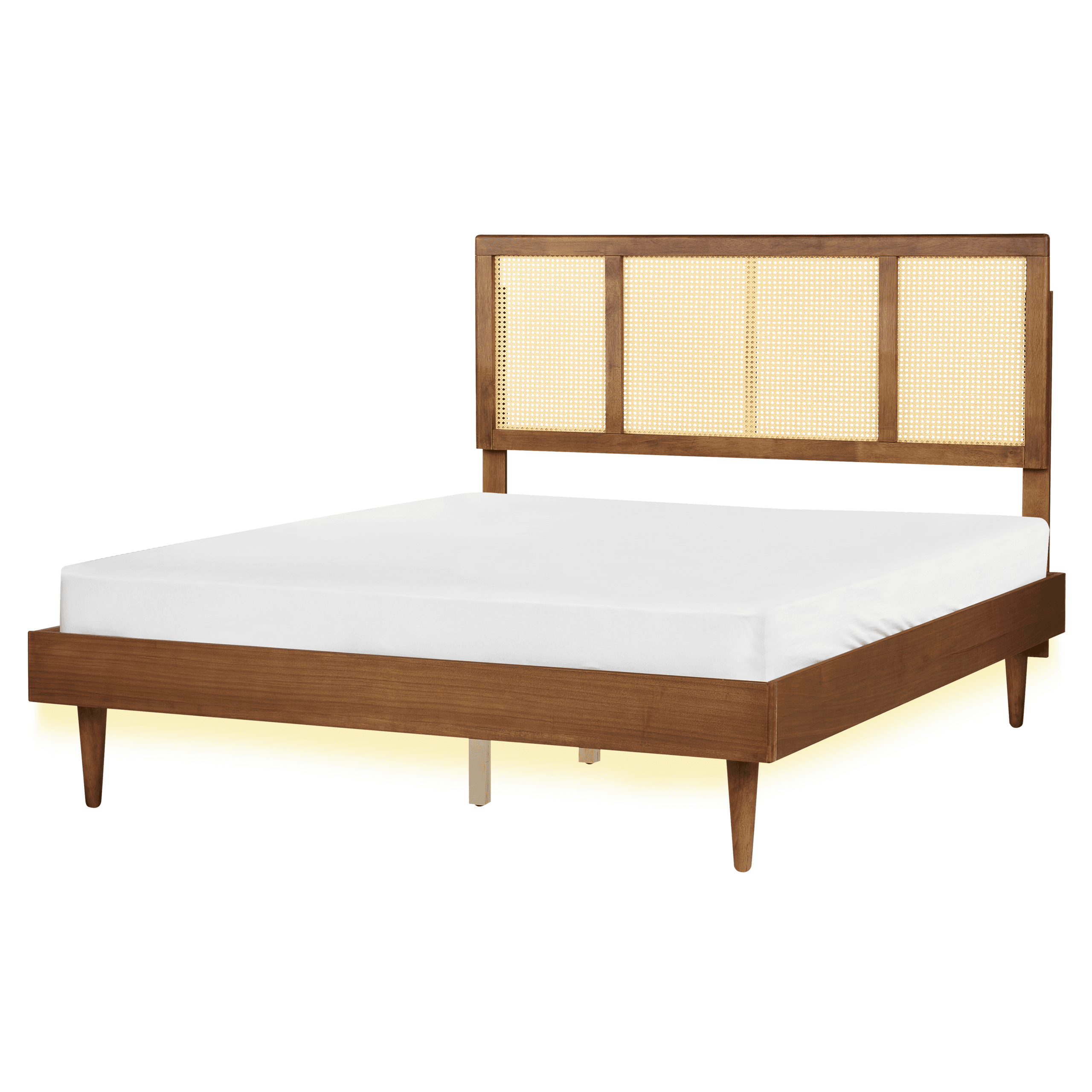 Sänky LED-valoilla rottinki AURAY 160 x 200 cm Ruskea – Beliani