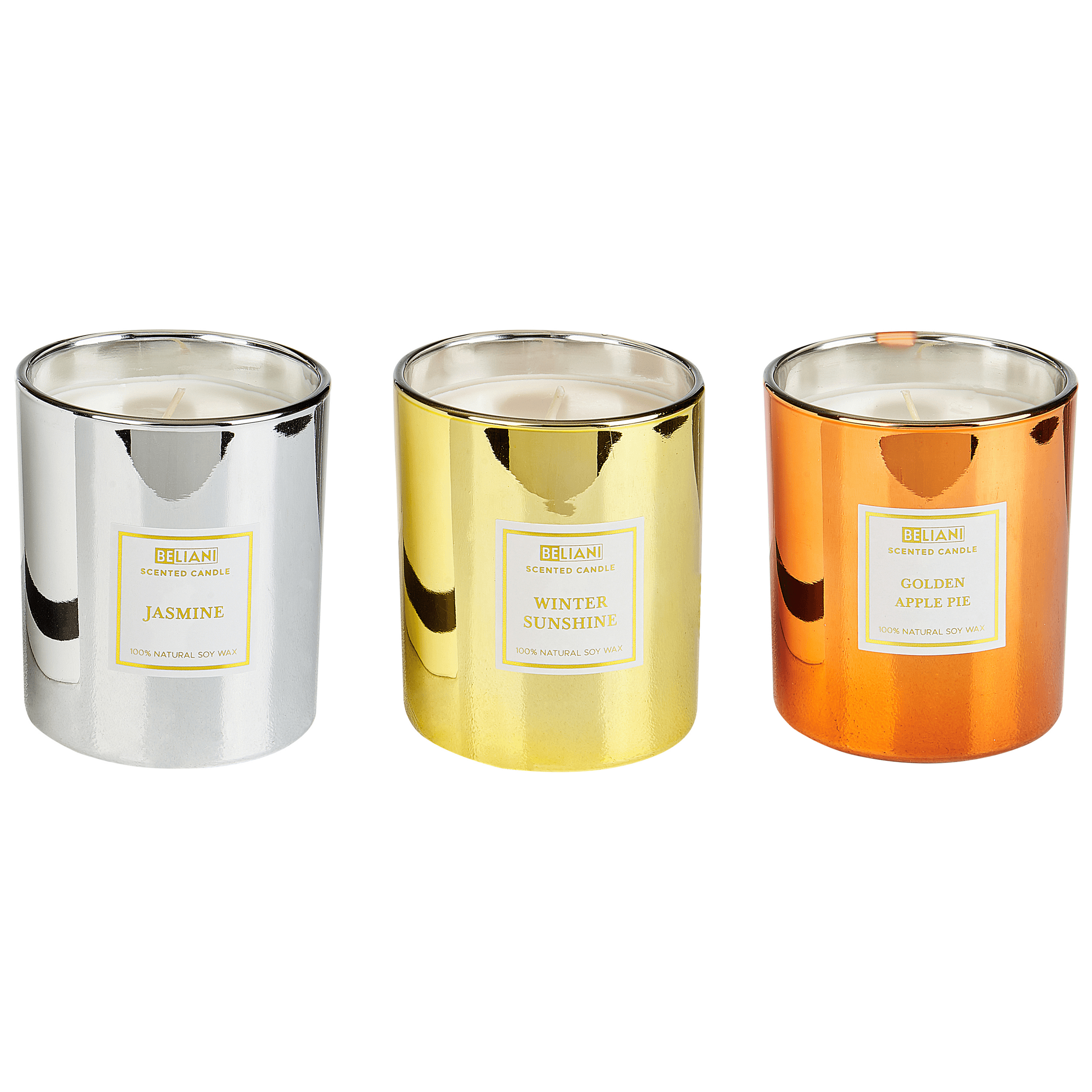 Tuoksukynttiläsetti 3 kpl METALLIC GLAMOUR Soijavaha Makeat tuoksut