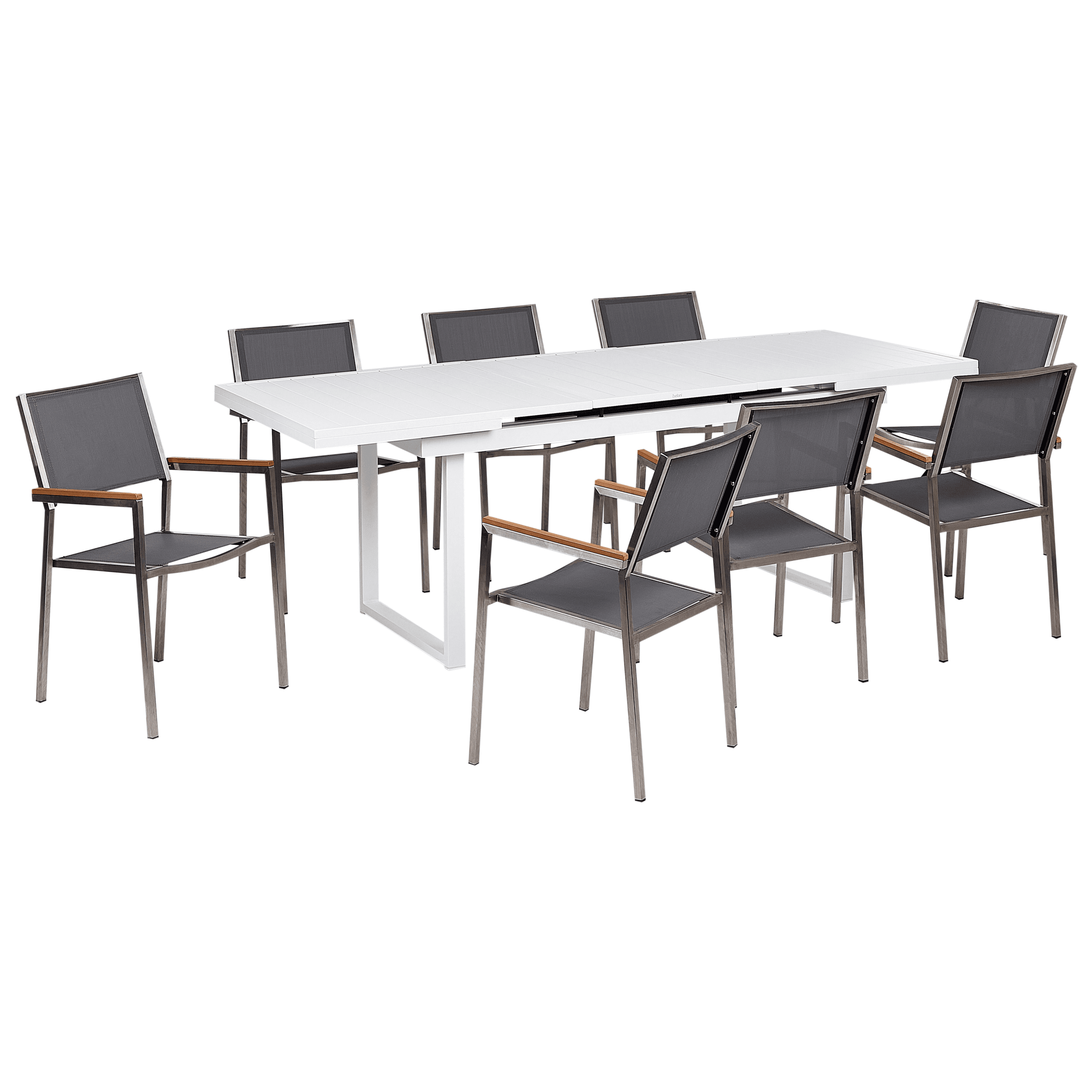 Ulkoruokailuryhmä 8-istuttava VALCANETTO/GROSSETO metalli Harmaa/valkoinen – Beliani