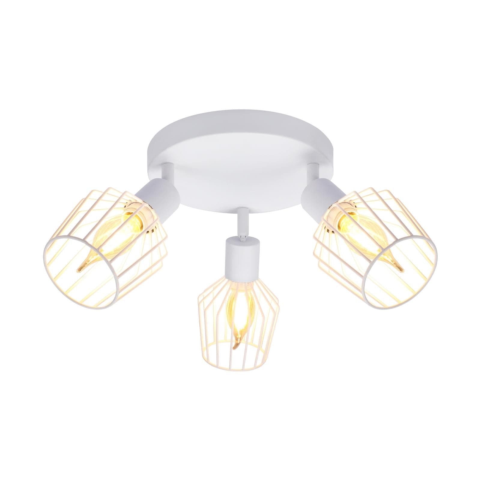 NETTLIFE 3 E14 - kattospottivalaisinta - pyöreä metalli, 350° kääntyvä teollinen eteisvalaisin, seinävalaisin eteiseen ja olohuoneeseen, valkoinen – Nettlife