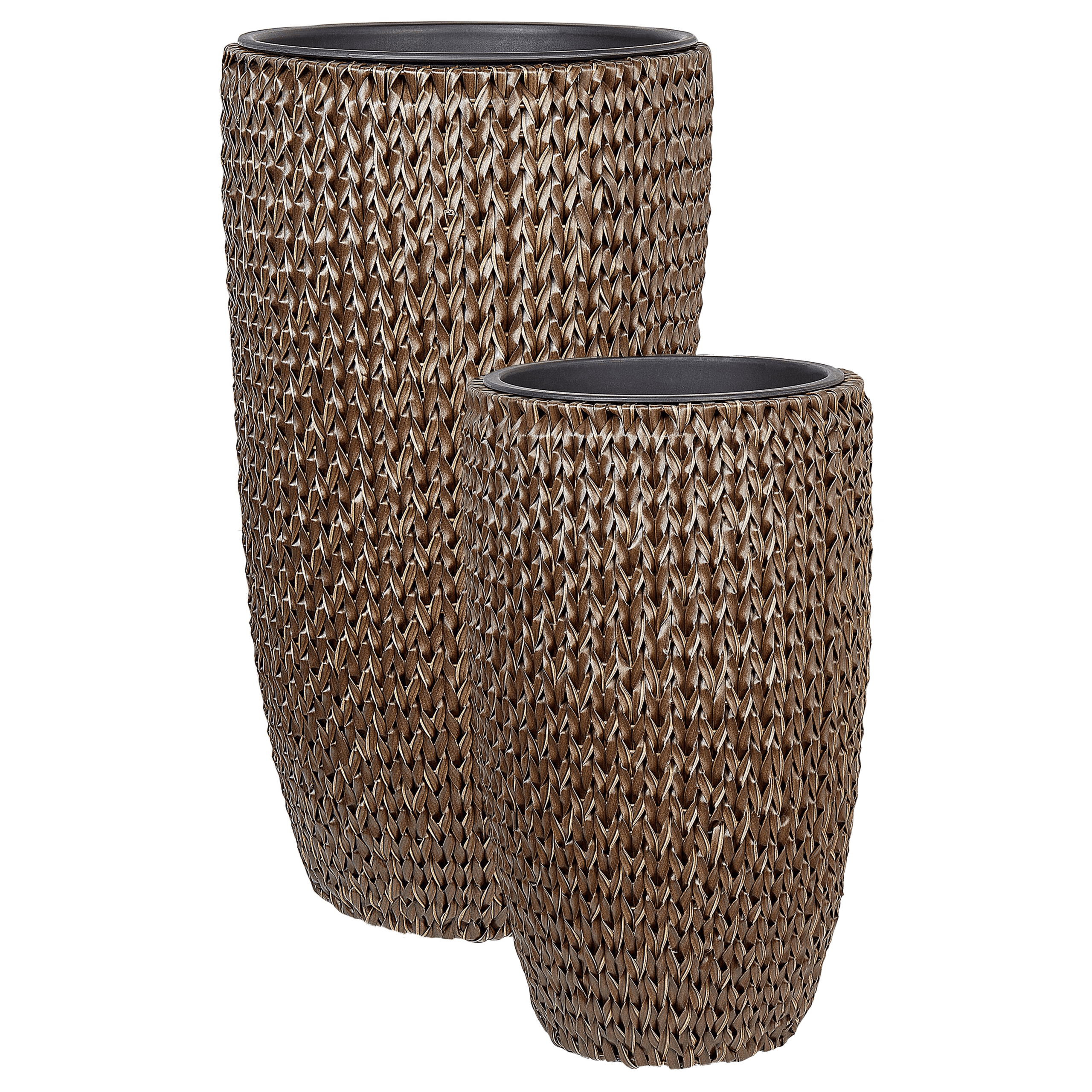 Kukkaruukkusetti 2 kpl CEDRUS polyrottinki 37/45 cm Ruskea – Beliani