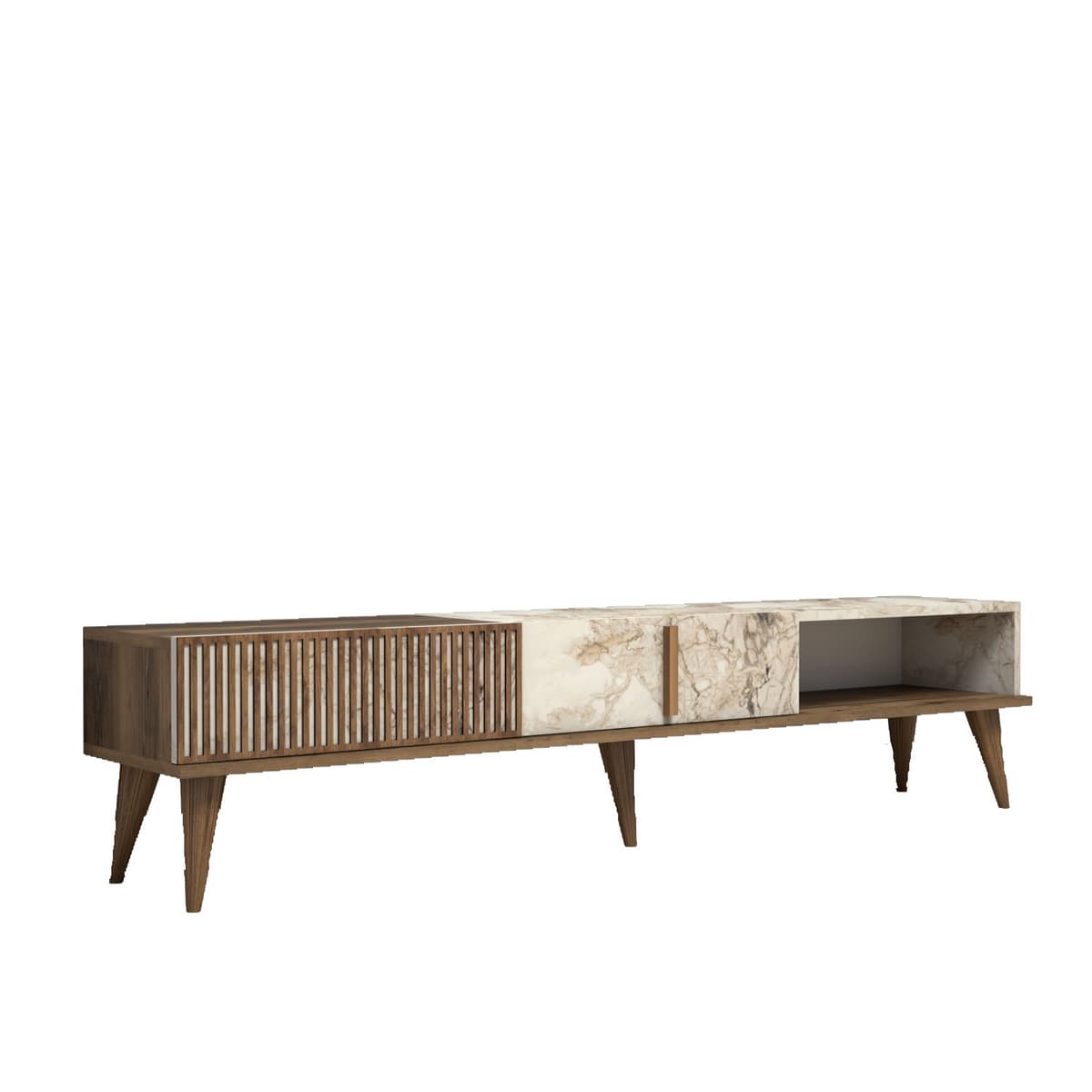 Norda Design Moderni TV-taso, marmorikuvioitu, pähkinä ja valkoinen, 180 cm | 100 % melamiinipäällyste, 30 kg kantavuus – Norda Design