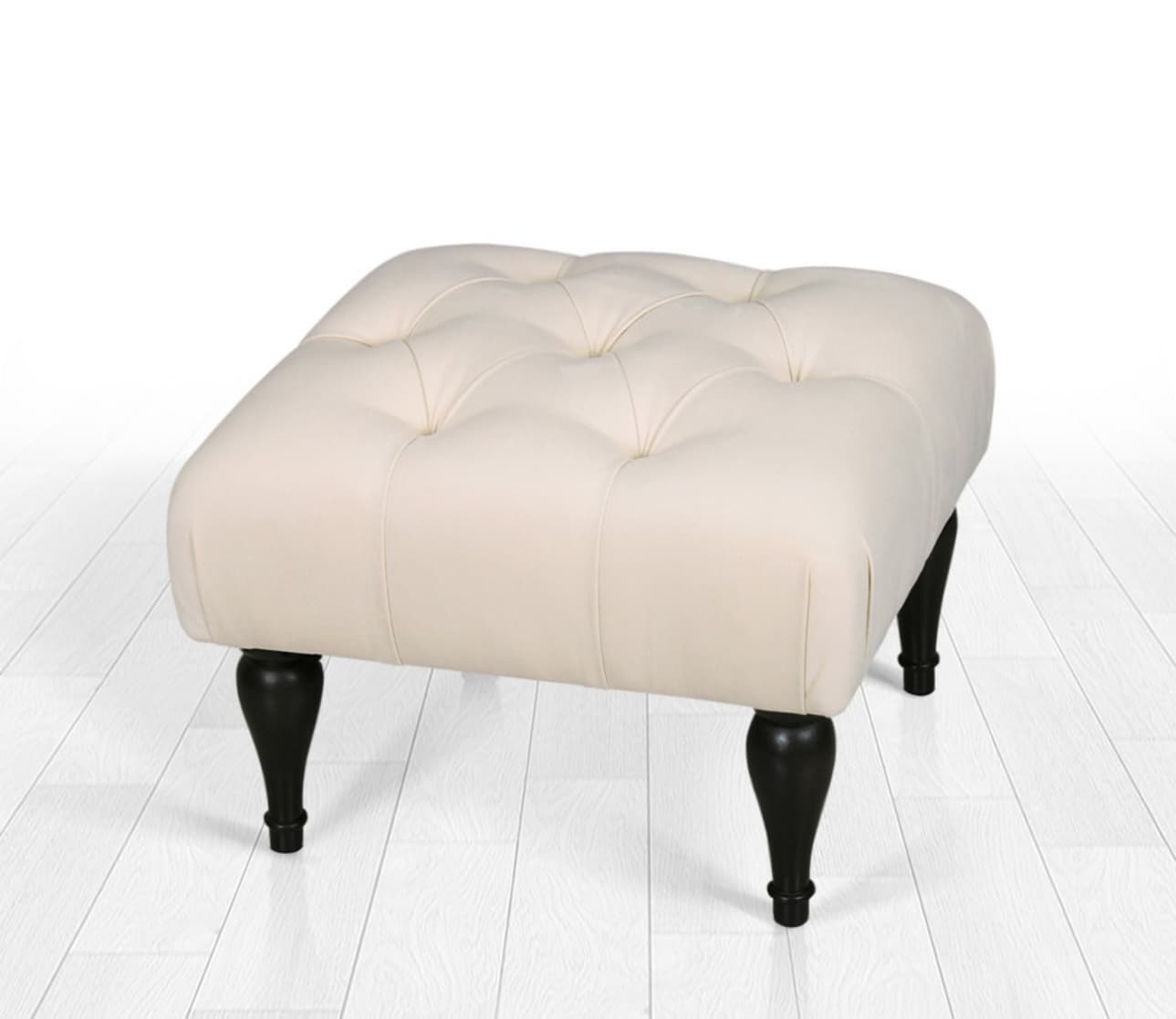 Norda Design Elegantti kermaisen värinen puffi puisilla jaloilla, 51 x 36 x 46 cm | 50 % puuvillaa & 50 % samettia, ortopedinen vaahtomuovi | bohee... – Norda Design