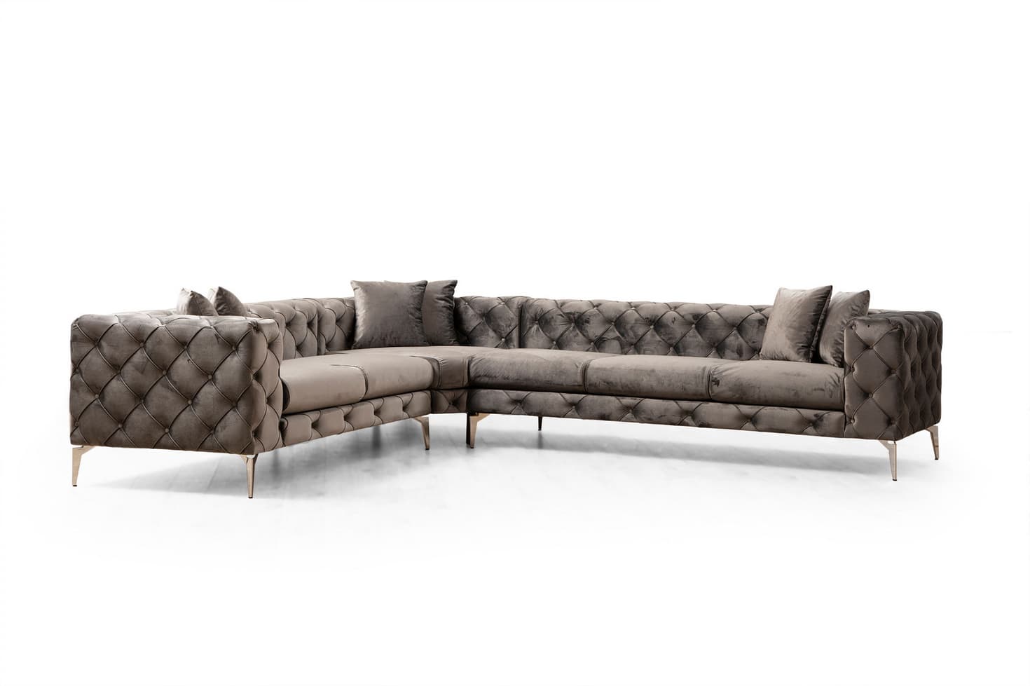 Norda Design Moderni kulmasohva, antrasiitti, 310×270 cm | pyökkirunko, 100 % polyesteri, sisältää 6 tyynyä