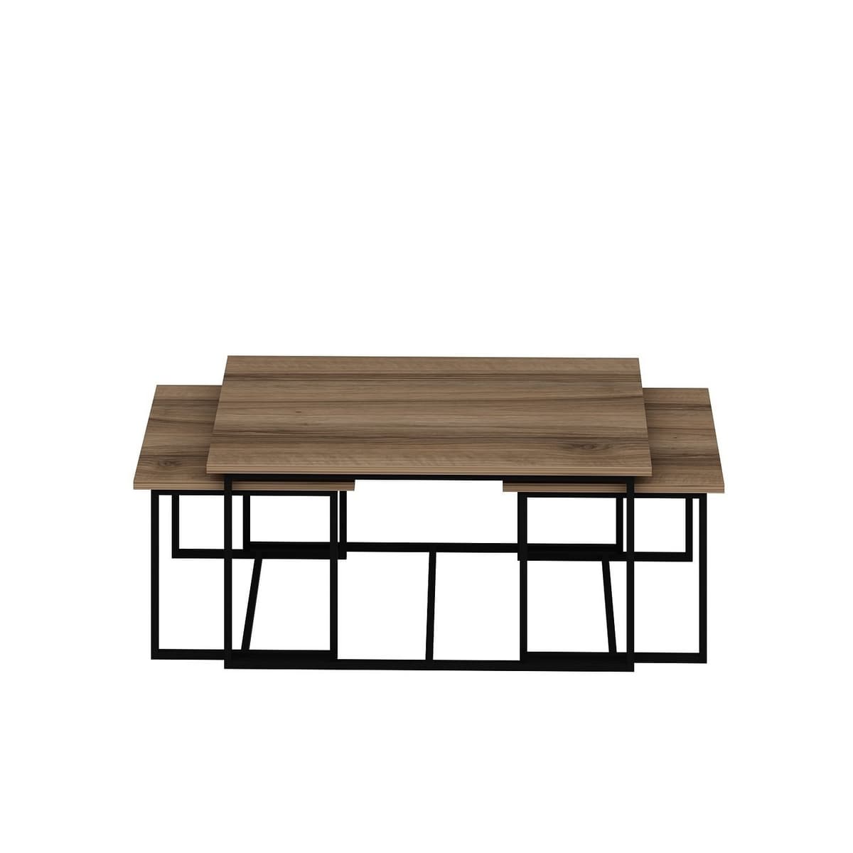 Norda Design Moderni pähkinä 3‑osainen pinottava sivupöytäsarja | 100 % melamiinipinnoite, metallirunko | Tyylikäs ja käytännöllinen
