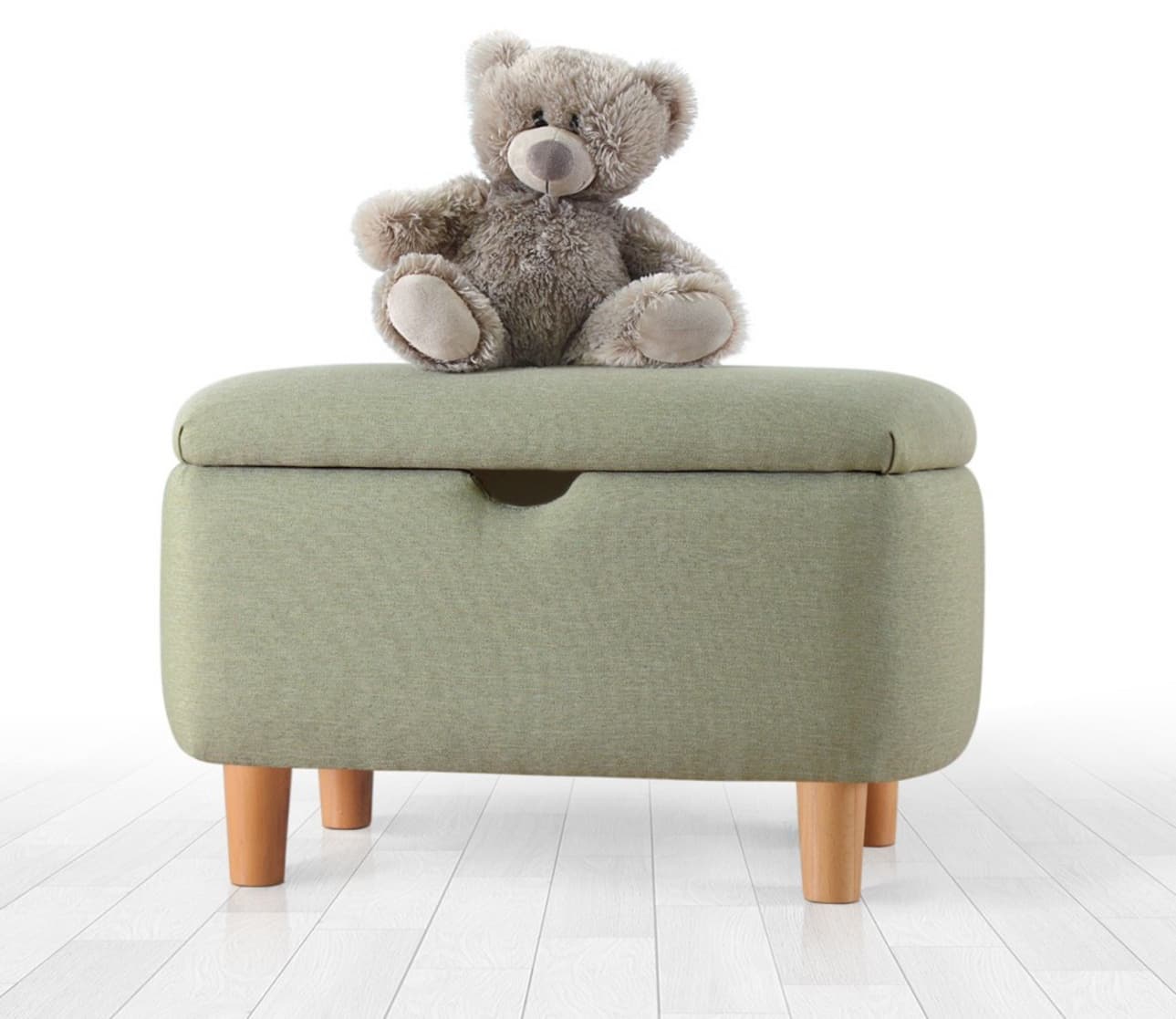 Norda Design skandinaavinen vihreä rahi puisilla jaloilla, 61 x 40 x 37 cm | 50 % puuvillaa / 50 % samettia, 6 cm ortopedinen vaahtomuovi – Norda Design