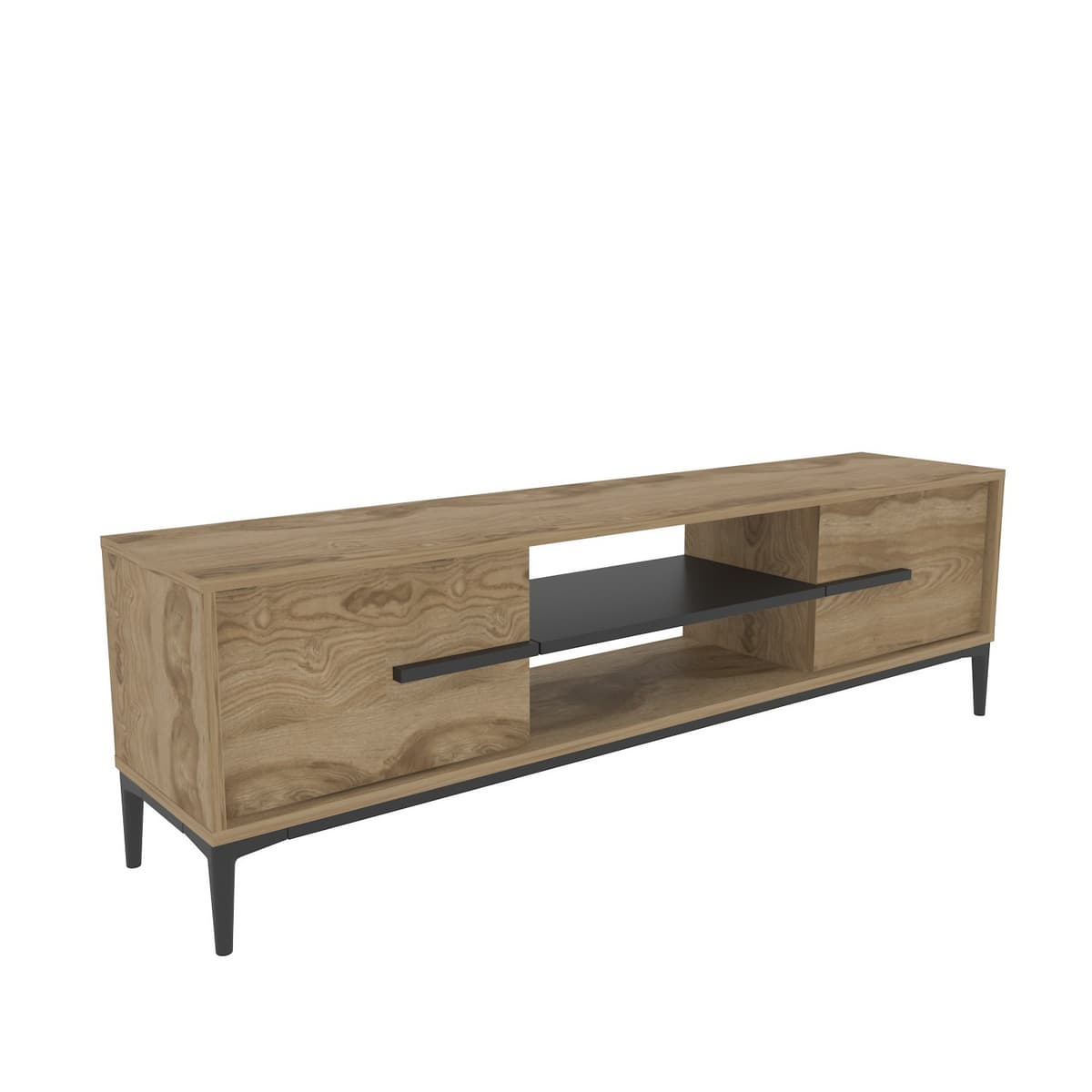 Norda Design Moderni TV-taso, tammi & musta, 120 cm | 100% melamiinipinnoitettu lastulevy, 18 mm paksu | tyylikäs ja käytännöllinen – Norda Design