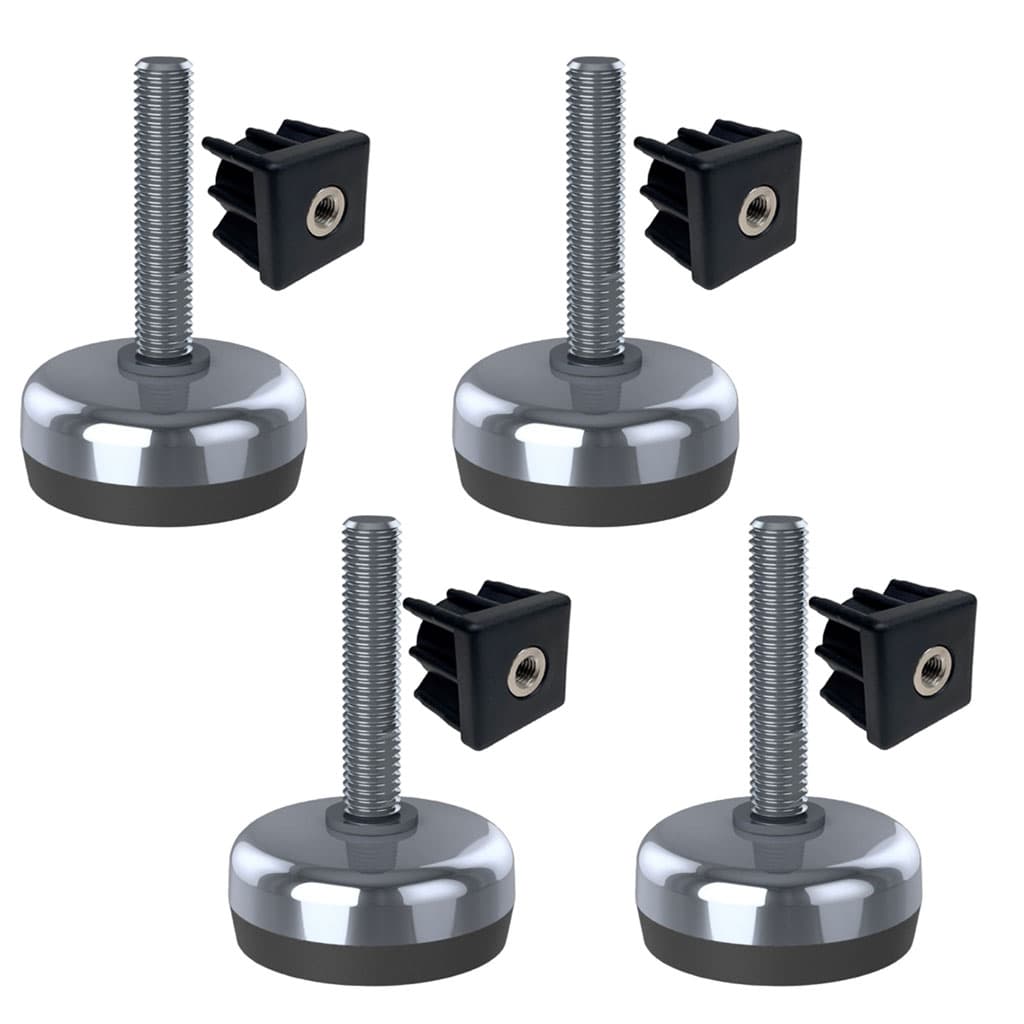 Ruostumaton teräsjalka M10x50, 50 mm:n pohja, kumityyny + sisäosa 30x30x1, 5 mm – 4 kpl:n sarja