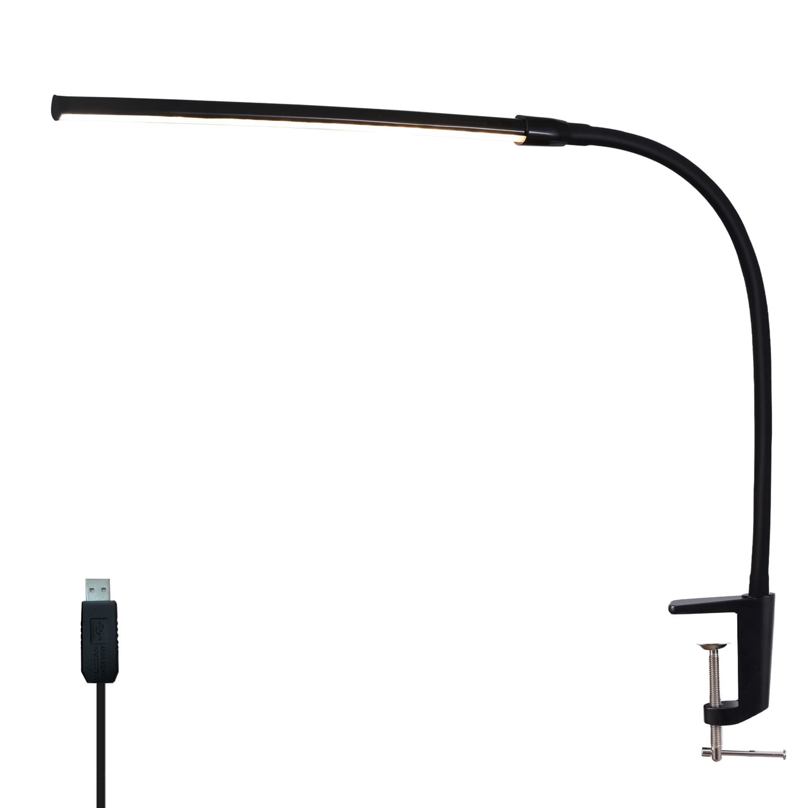 NETTLIFE LED - pöytävalaisin, musta, puristin, 3Väriä, 5Kirkkaustasoa, USB, 5W, päivänvalolamppu, joustava, silmiensuoja – Nettlife