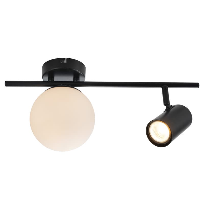 NETTLIFE 2- liekkinen kattokohdevalaisin musta Moderni kattovalaisin GU10- kanta, kääntyvä, 40 cm, metallilasipallo, E14