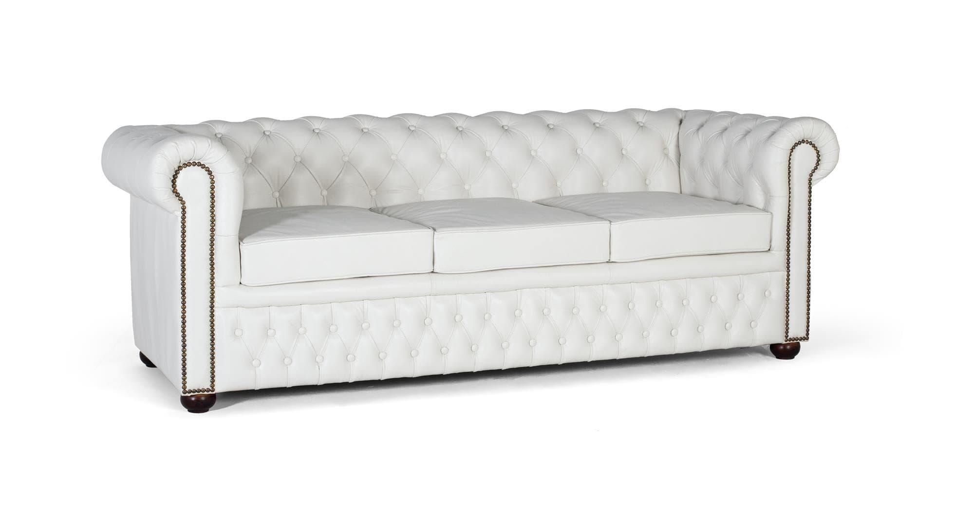 Kolmen istuttava Chesterfield-sohva, verhoiltu valkoisella luonnonnahalla – Giner y Colomer