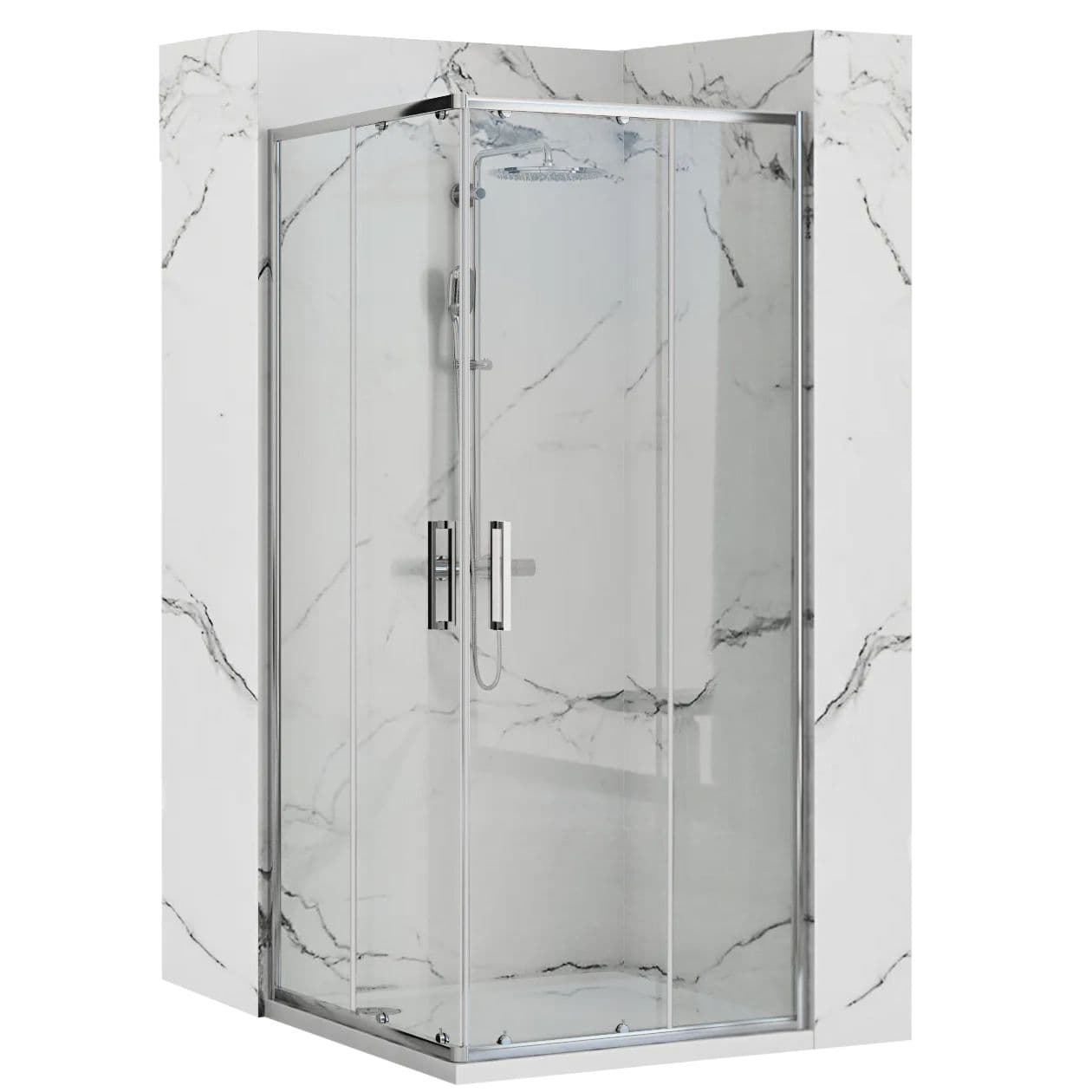 REA Suihkukaappi PUNTO 90X90 Kromi, 90X90X190CM + suihkuallas savoy valkoinen