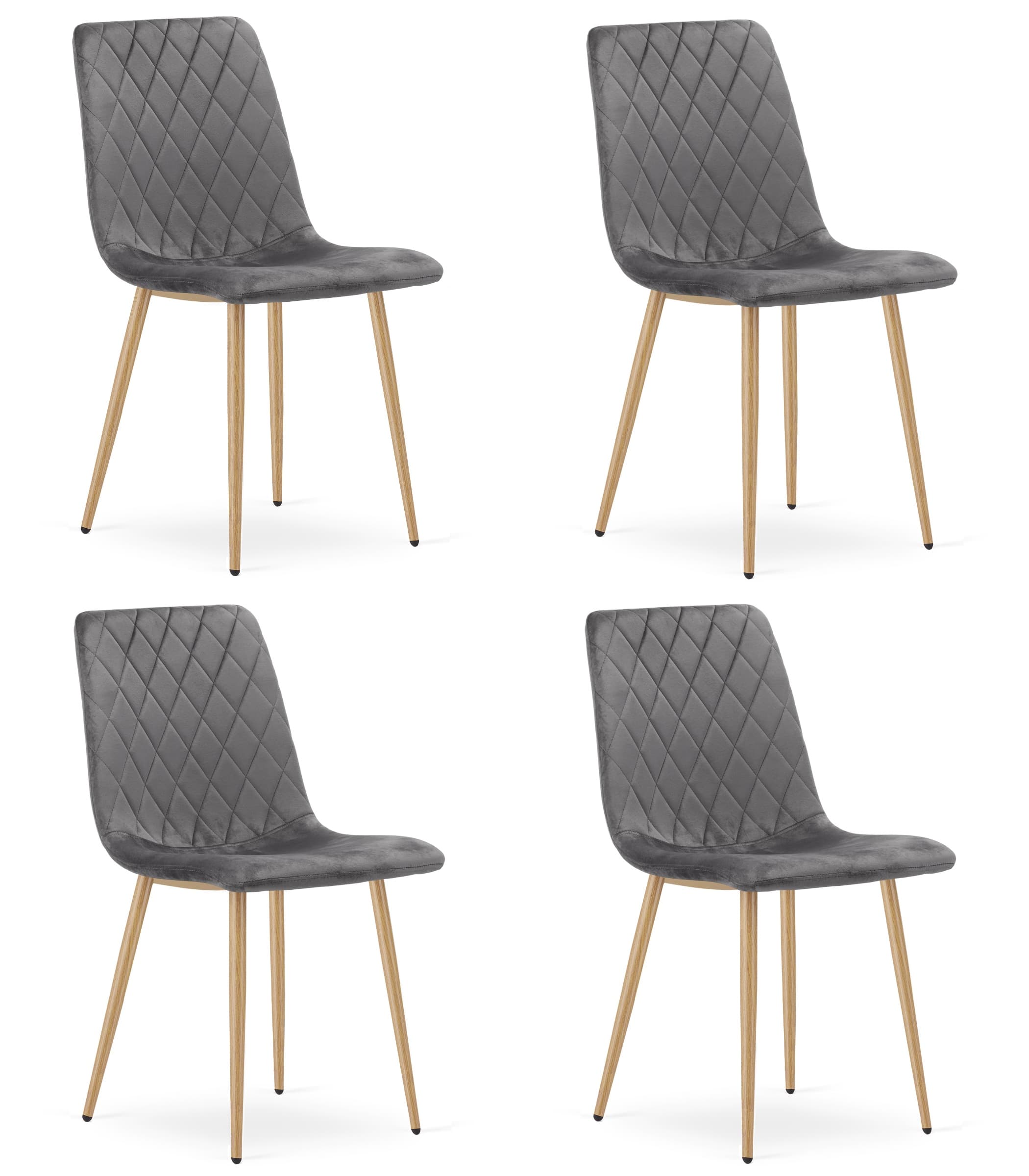 TURIN-tuoli, tummanharmaa sametti, puunväriset jalat (4 kpl) – Leobert
