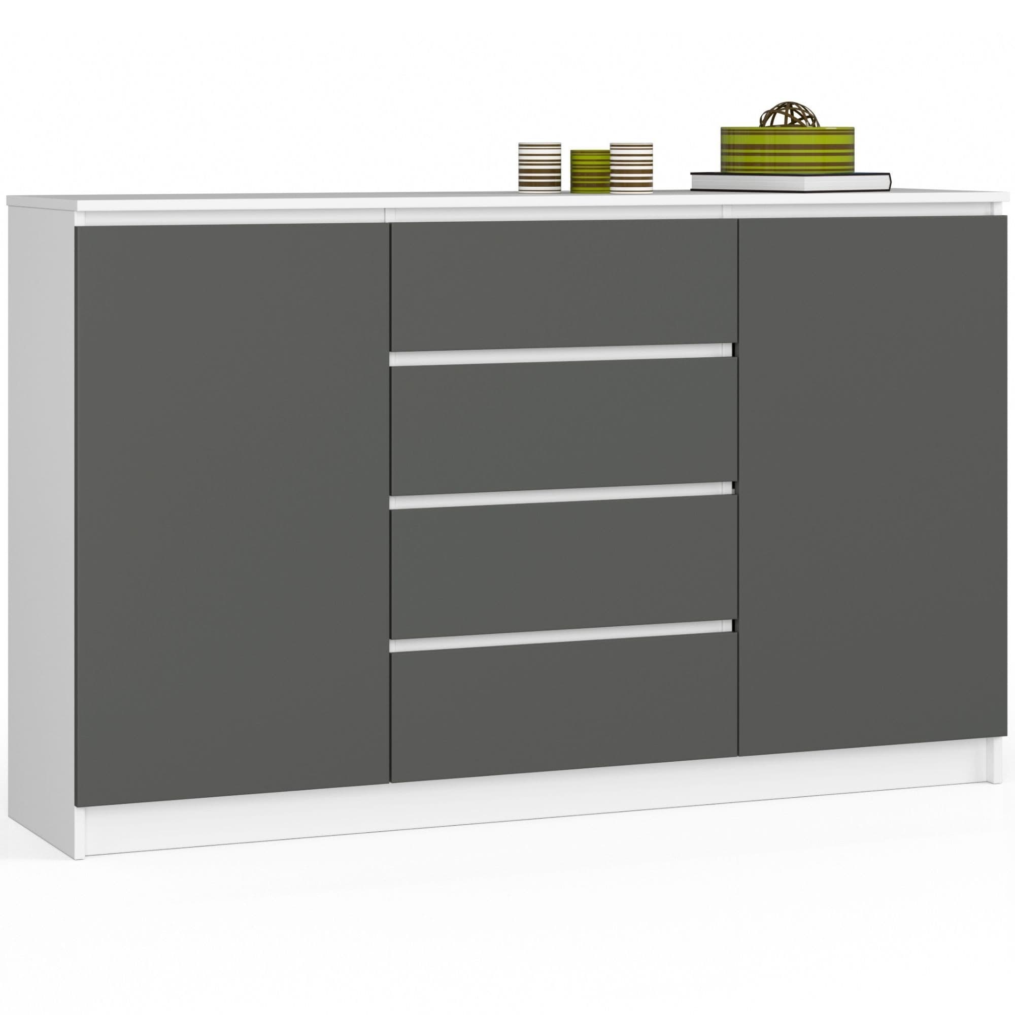 Akord Senkki 2 Ovet 4 Laatikkoa Valkoinen/Harmaa Grafiitti 160x40x99 – Akord