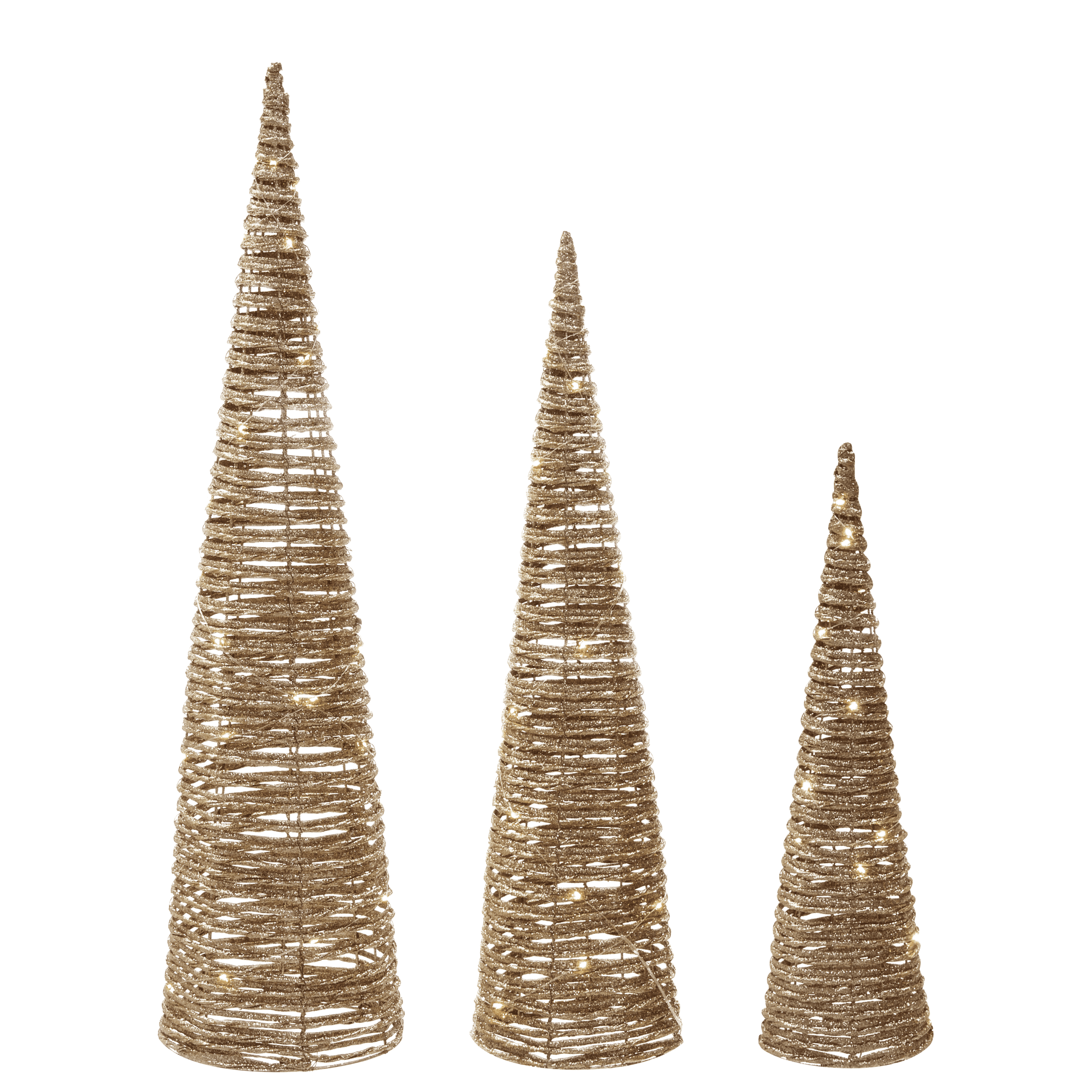 Joulukoristesetti 3 kpl LED-valo TUELSO  Joulukuusi 60/80/100 cm Kulta – Beliani