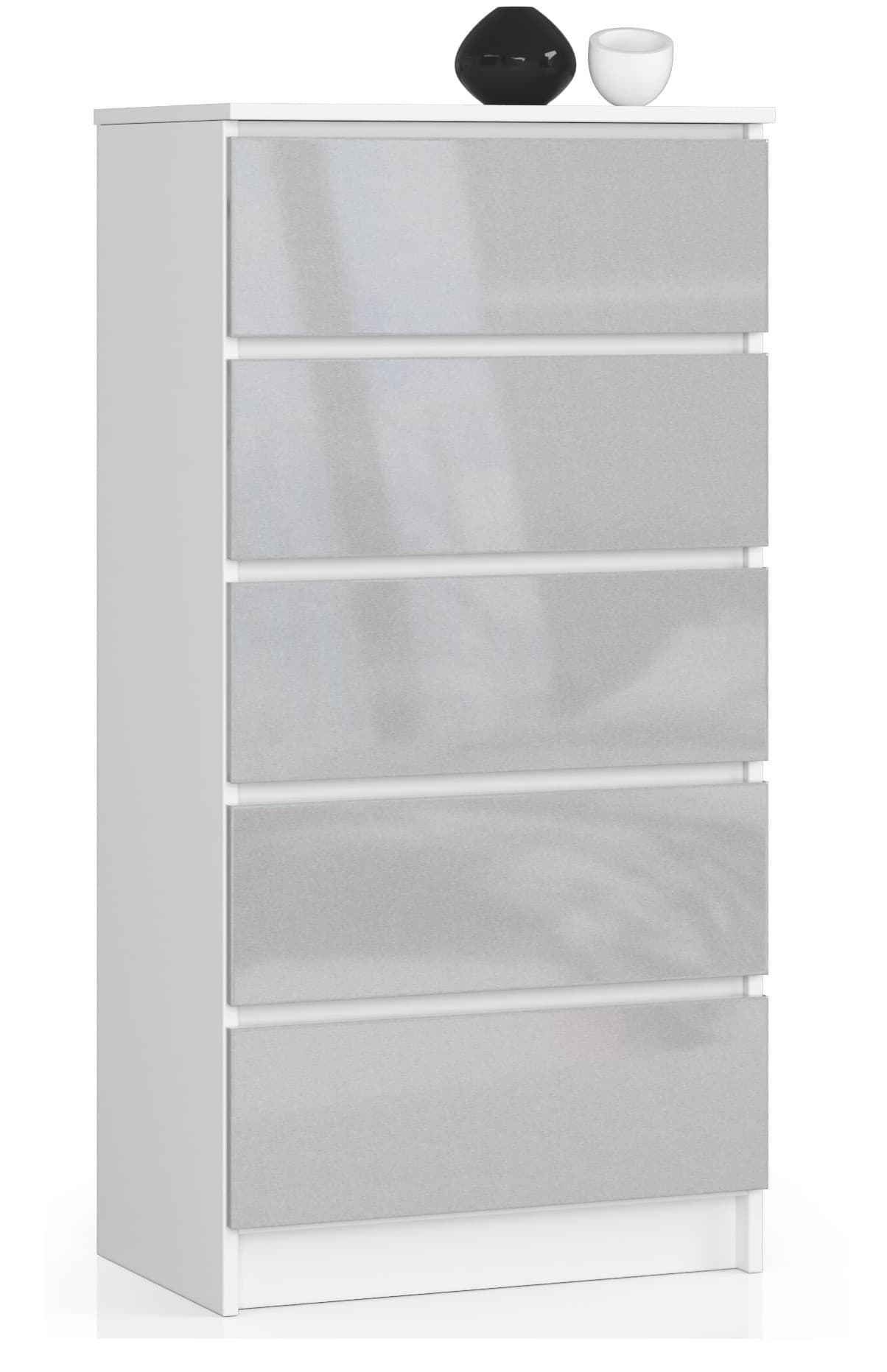 Akord Lipasto 5 Laatikoa Valkoinen/Metalli Korkeakiilto 60x40x121 – Akord