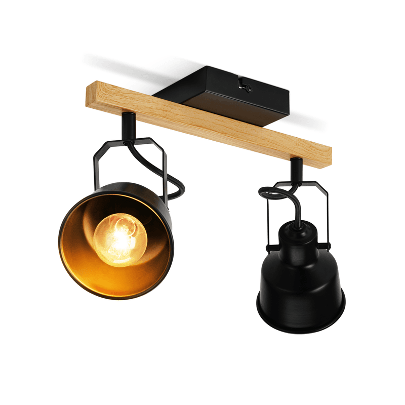 NETTLIFE-kattospottivalaisin, 2 liekkiä, 350° säädettävä, vintage-tyylinen E14-kanta, korkealaatuinen muotoilu, puunsyykuvio – Nettlife