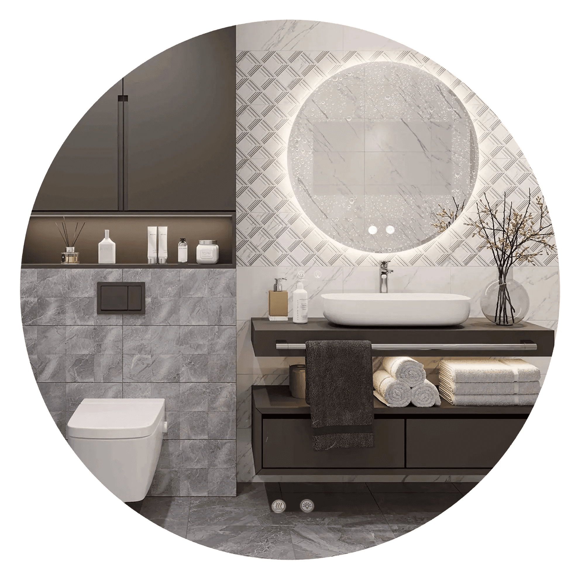 TUTUMI LED-seinäpeili LED HZJ 70cm valkoinen, 2X70X70CM