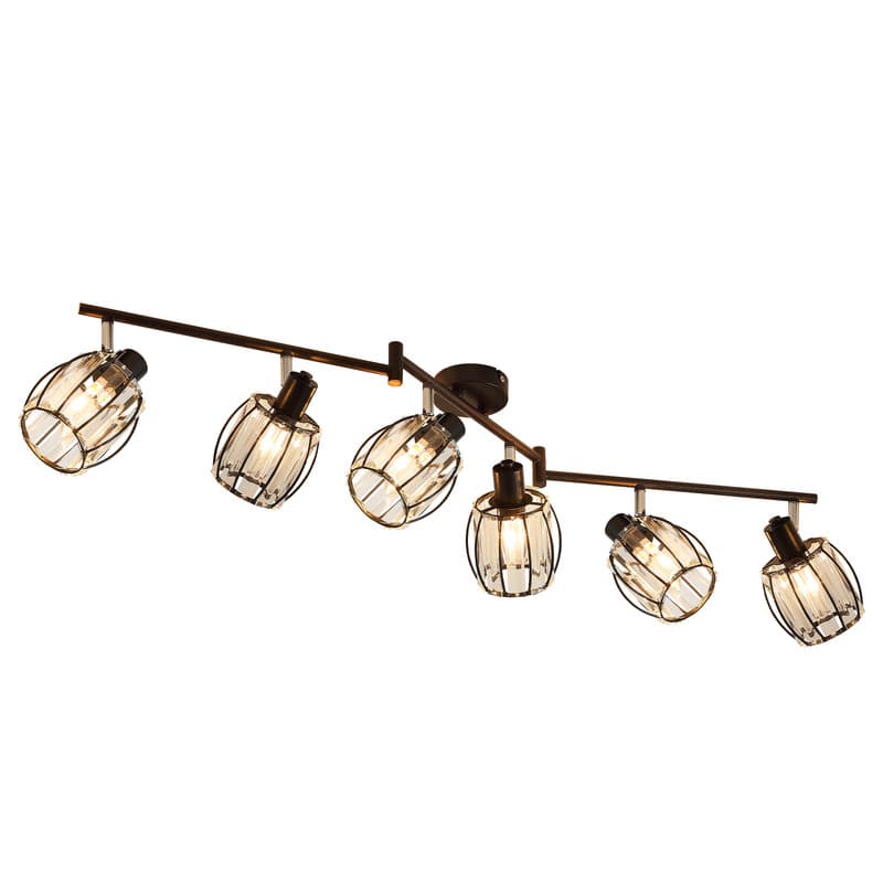 NETTLIFE 6- lamppuinen vintage - tyylinen musta kristallikattokosketinvalaisin E14 teolliseen käytävään, 350° kääntyvä – Nettlife