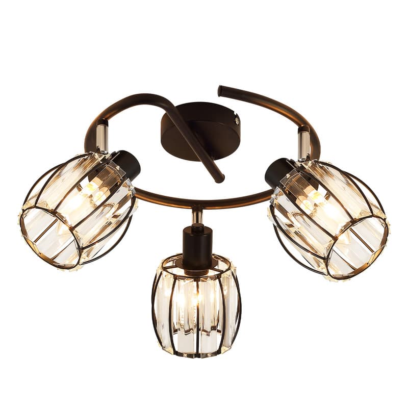 NETTLIFE 3- lamppuinen vintage - tyylinen musta kristallikattokosketinvalaisin E14 eteiseen, 350° kääntyvä, teollinen – Nettlife