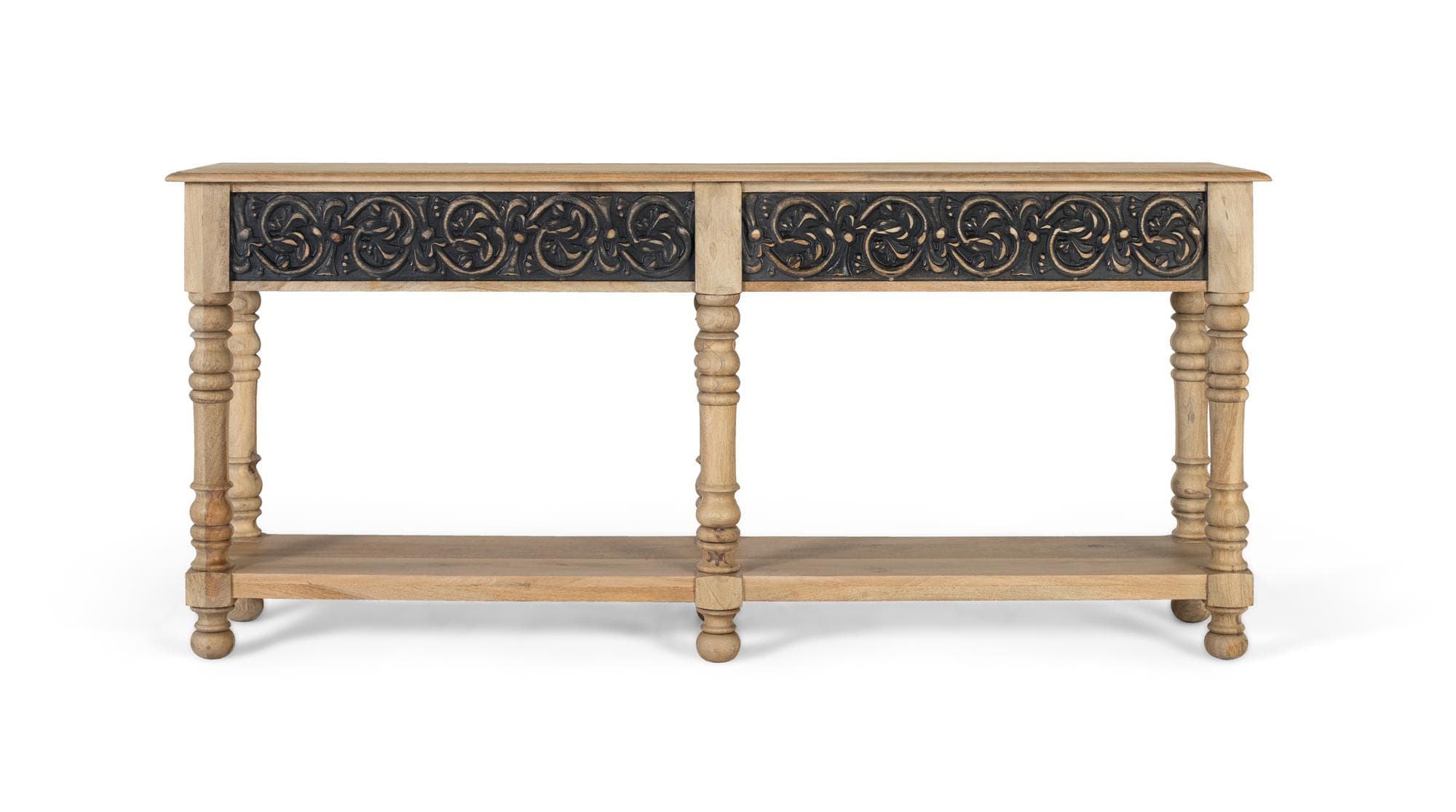 Mangopuusta valmistettu konsoli, jossa on käsintehty muotoilu – Giner y Colomer