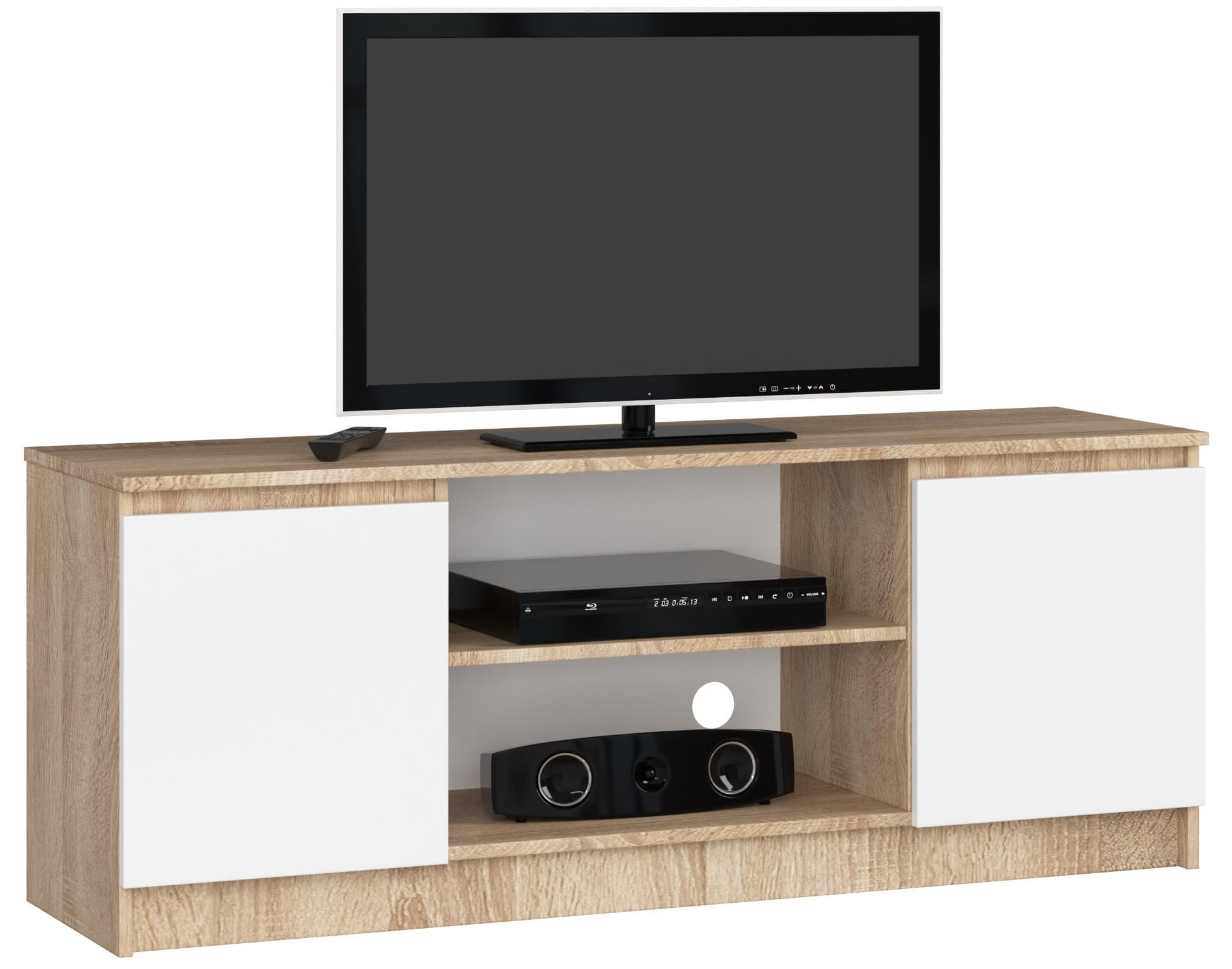 Akord TV-taso 2 Ovet 1 Hylly Sonoma-tammi/Valkoinen 140x40x55 – Akord
