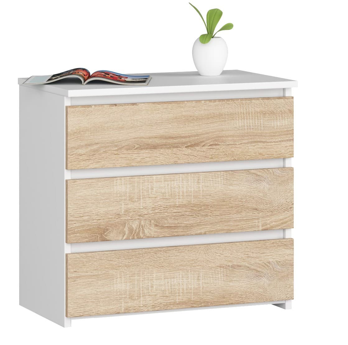 Akord Lipasto 3 laatikkoa Valkoinen/Sonoma-tammi 60x35x57 – Akord