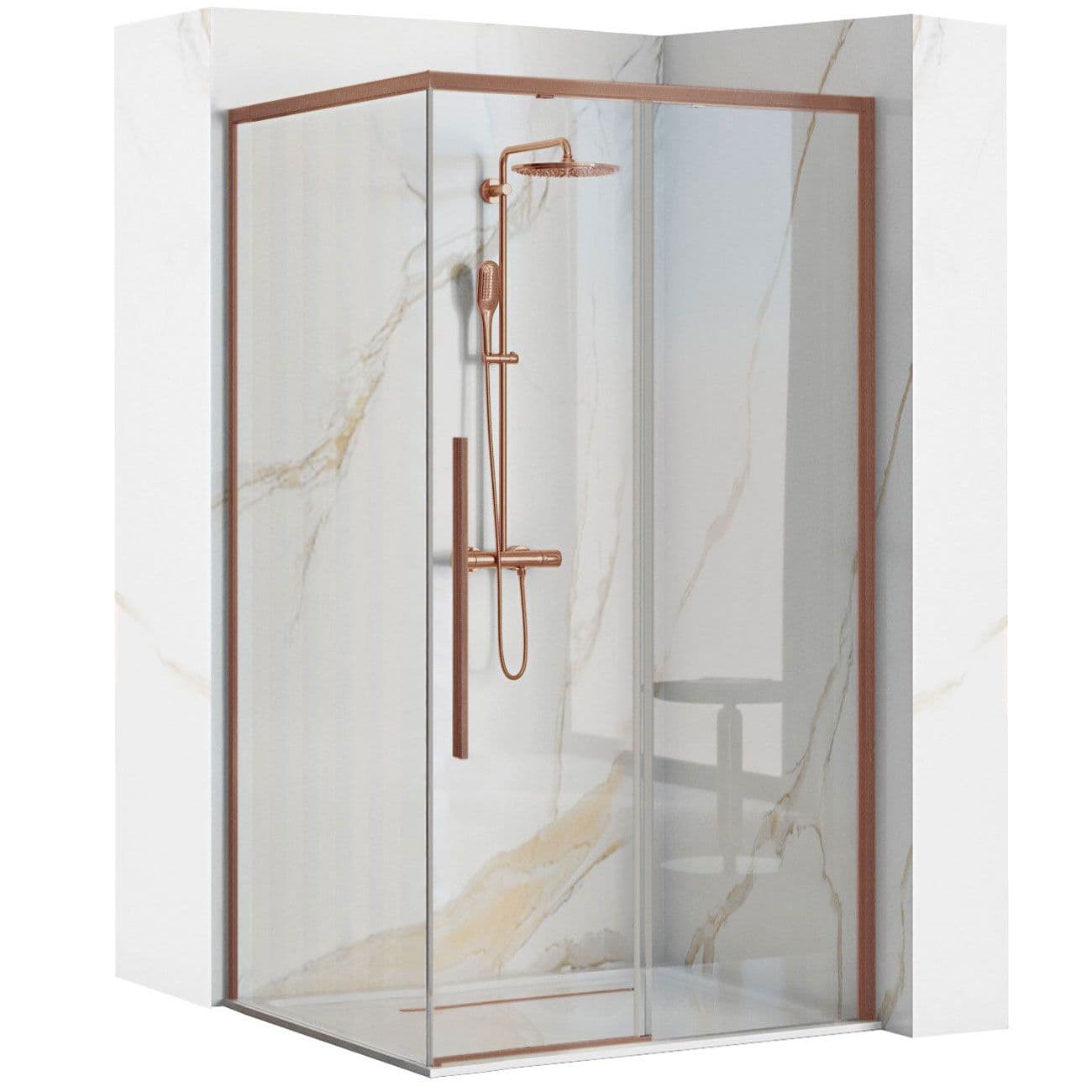 REA Suihkukaappi SOLAR 90X90 harjattu kupari, 89X88, 5X195CM