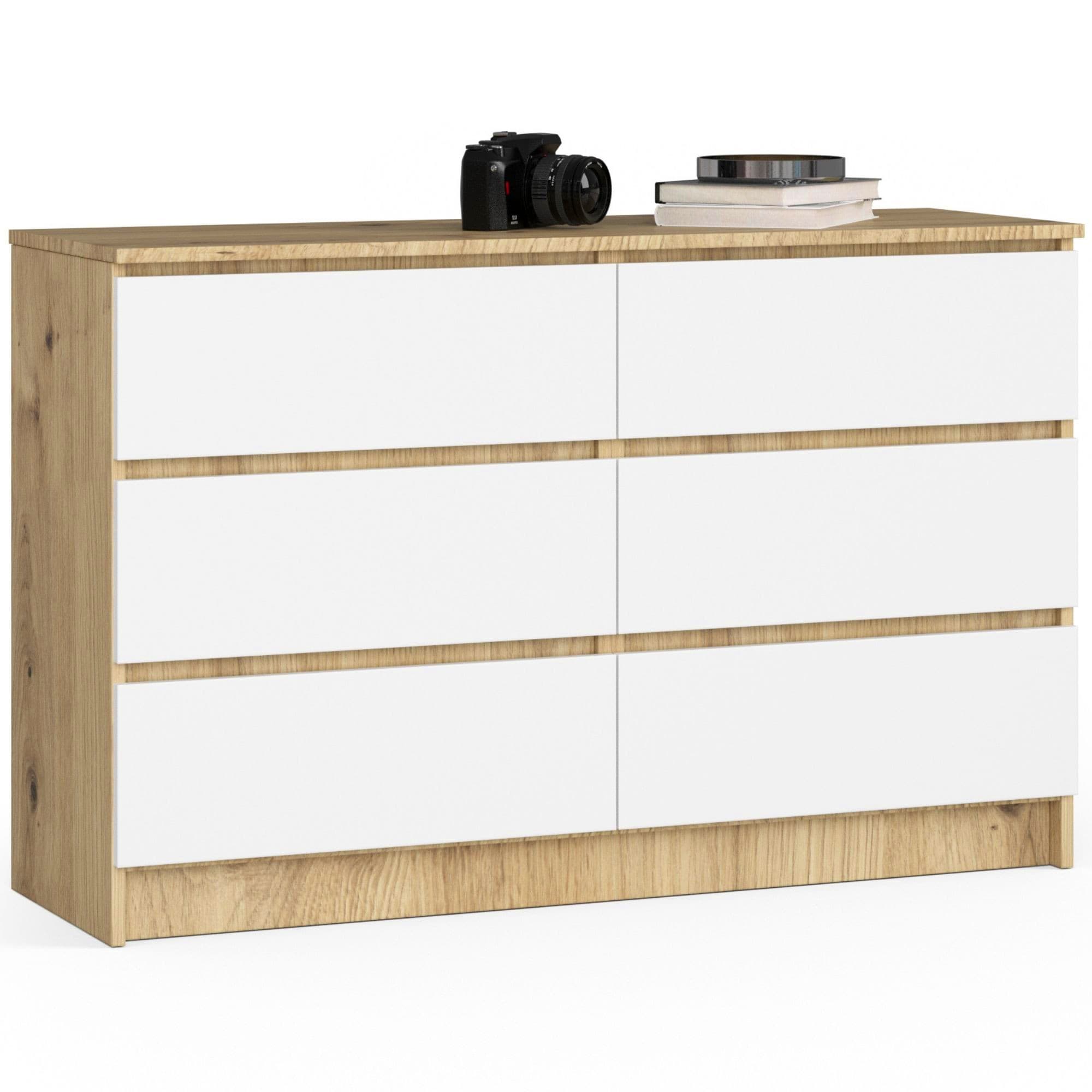 Akord Lipasto 6 laatikkoa Artisan-tammi/Valkoinen 120x40x77 – Akord
