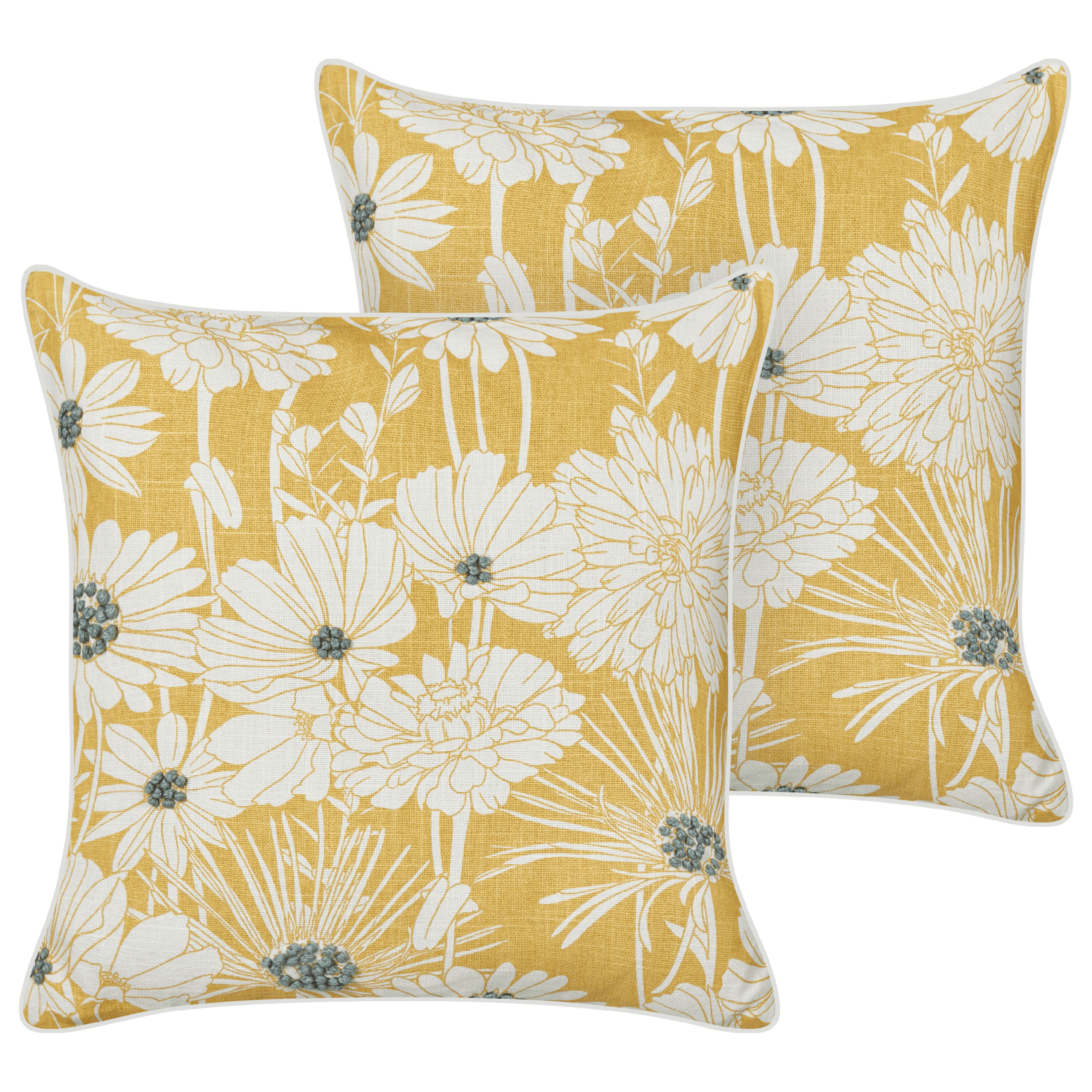 Koristetyynysetti 2 kpl SCIRPUS puuvilla 45 x 45 cm Keltainen Kukkakuvio – Beliani