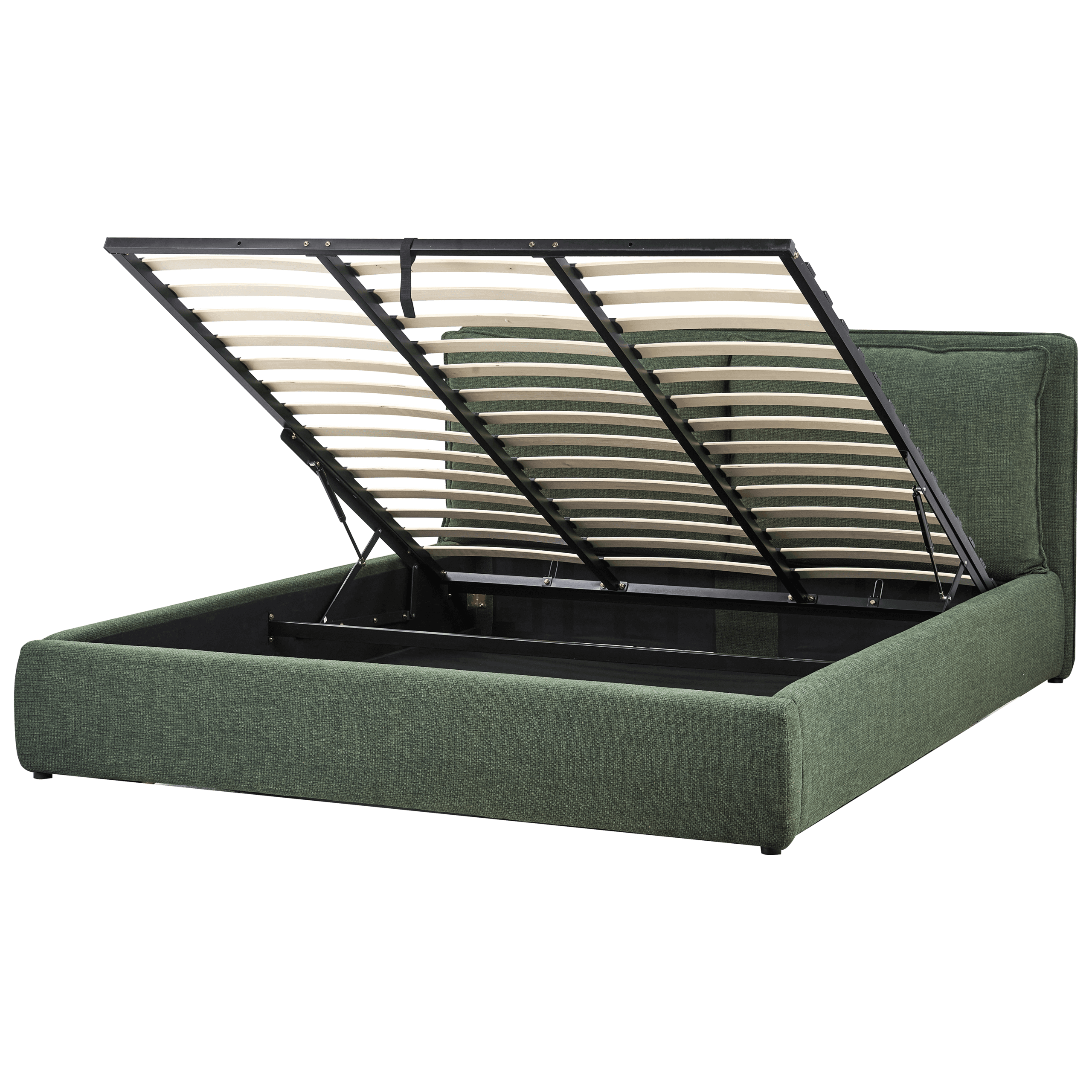 Sänky säilytystilalla kangas BAJONNA 180 x 200 cm Tummanvihreä – Beliani