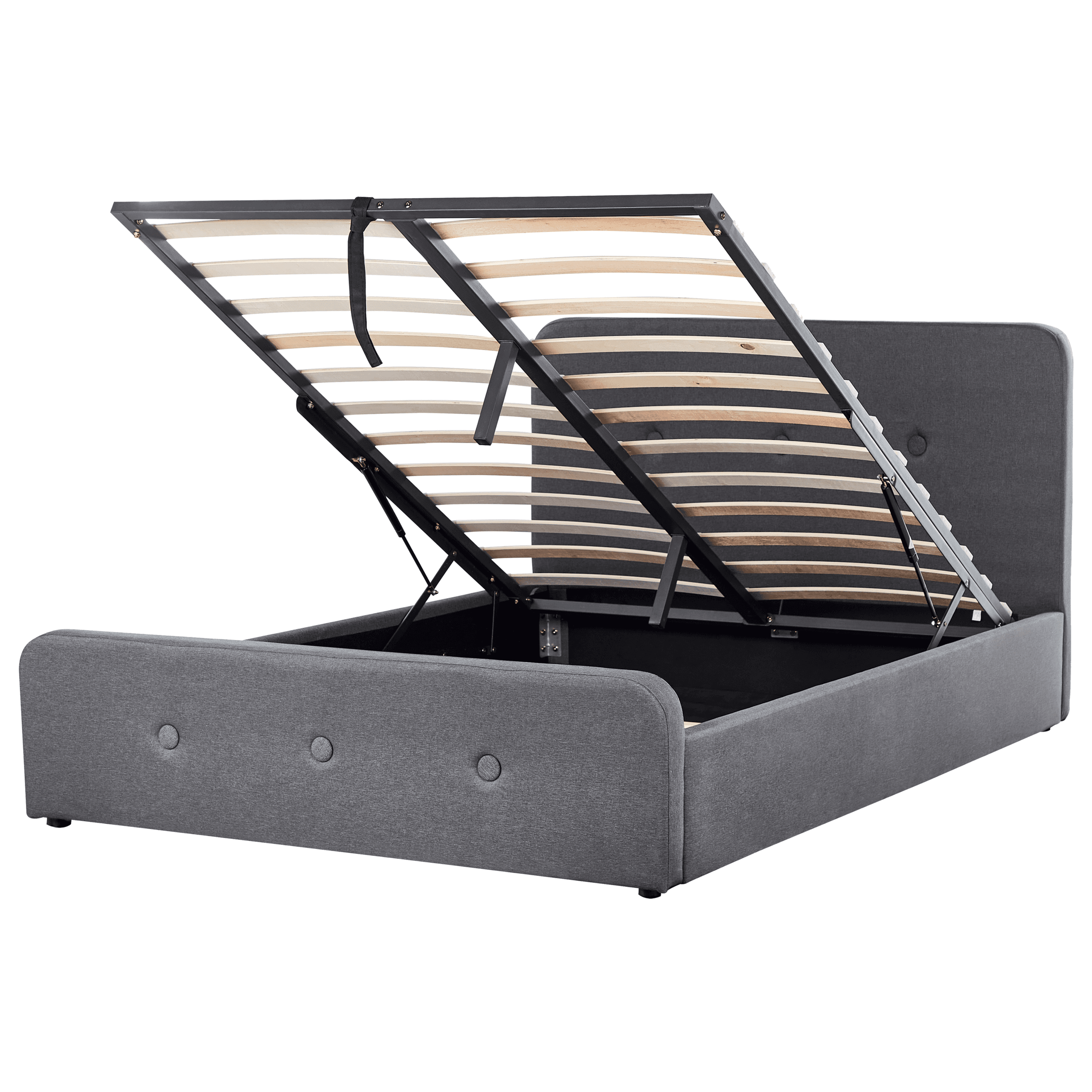 Sänky säilytystilalla kangas RENNES 140 x 200 cm Tummanharmaa – Beliani