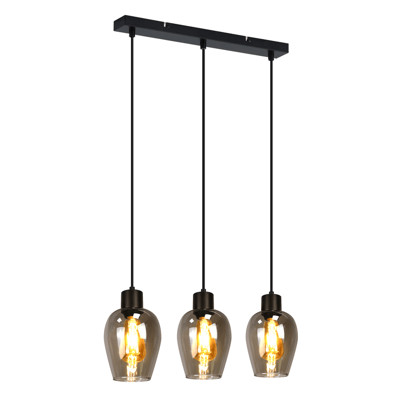 NETTLIFE Musta ruokapöydän riippuvalaisin- Savustettuun vintage-lasiin valmistettu yhden liekin E27-riippulamppu, ilman valonlähdettä – Nettlife