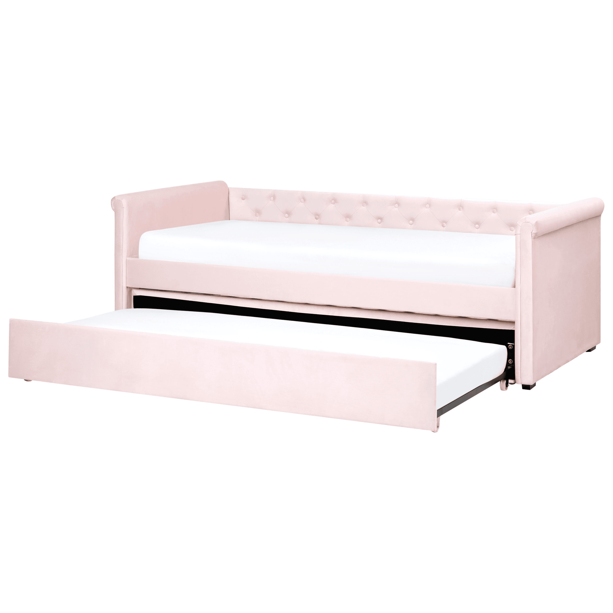 Sänky lisävuoteella sametti LIBOURNE 90 x 200 cm Pastellipinkki – Beliani