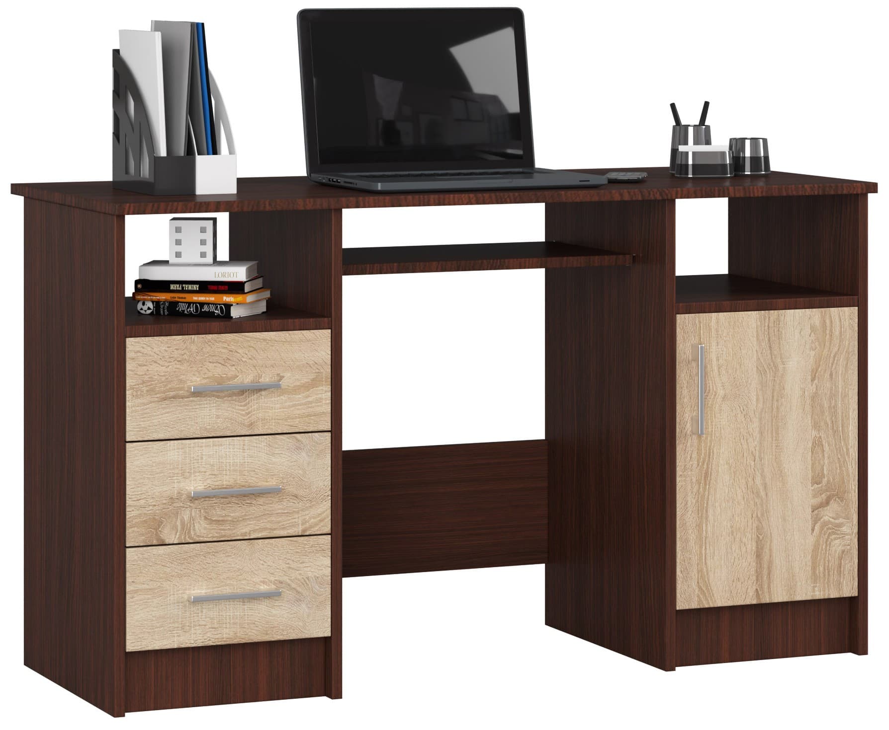 Akord Tietokonepöytä Ana 3 laatikkoa 1 kaappi Wenge/Sonoma-tammi 124x52x74
