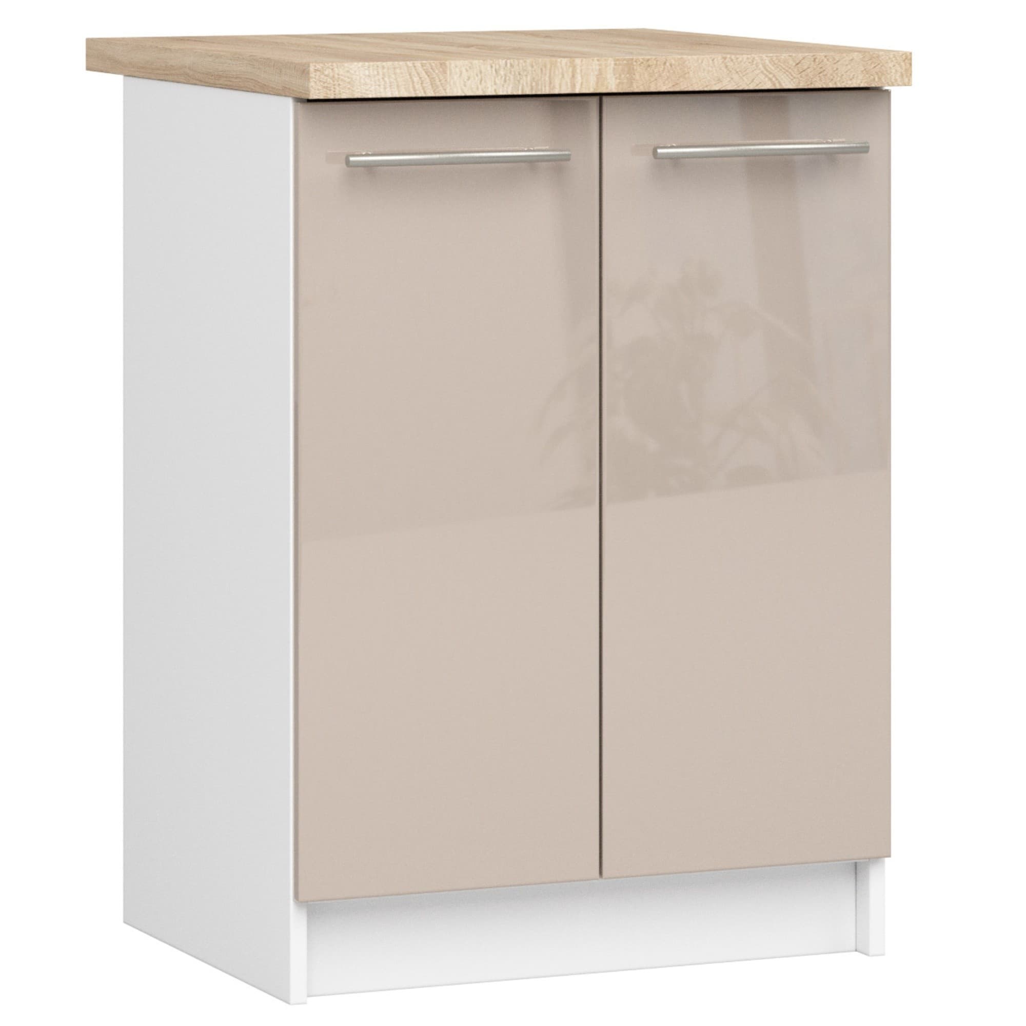 Akord Oliwia Keittiökaappi 2-ovinen Hyllyllä Valkoinen/Cappuccino Korkeakiilto 60x46x85 – Akord
