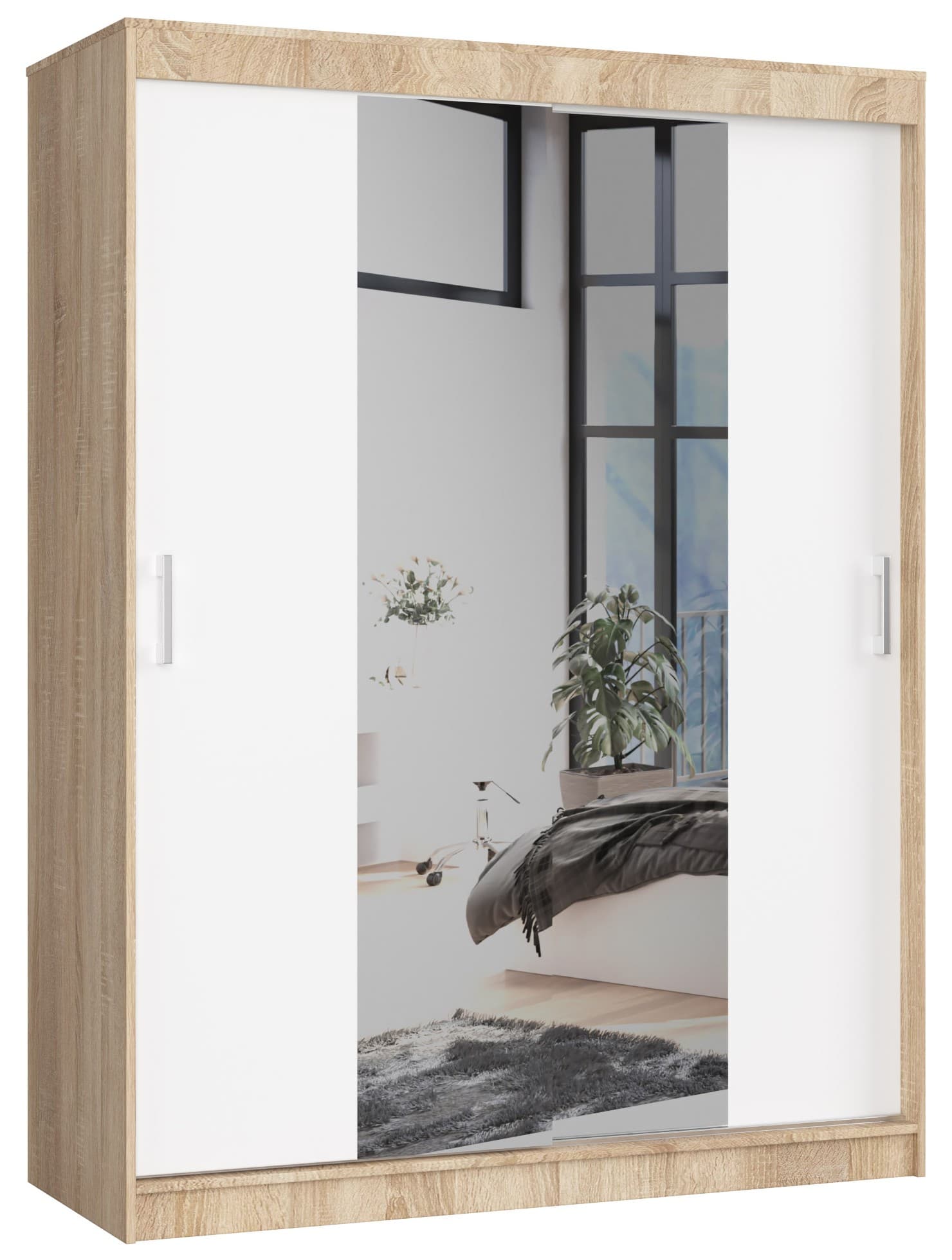 Akord Liukuovi Kaappi Sonoma-tammi/Valkoinen 150x60x200 – Akord