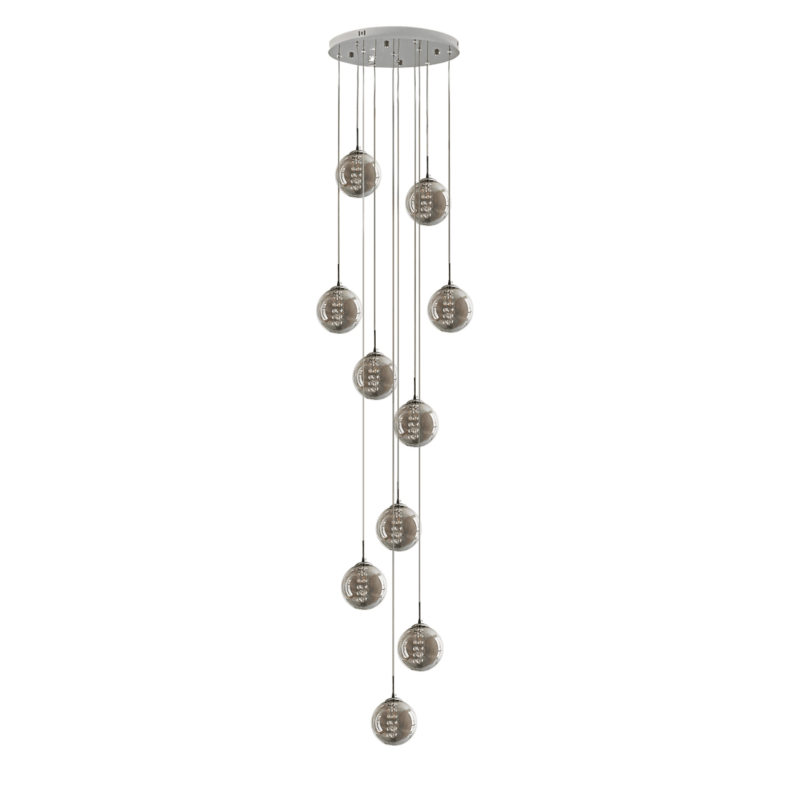 NETTLIFE harmaa lasinen riippuvalaisin, halkaisija 41 cm, G9- kattokruunu, 10 värillistä lamppua, olohuoneen lamppu, makuuhuoneen lamppu – Nettlife
