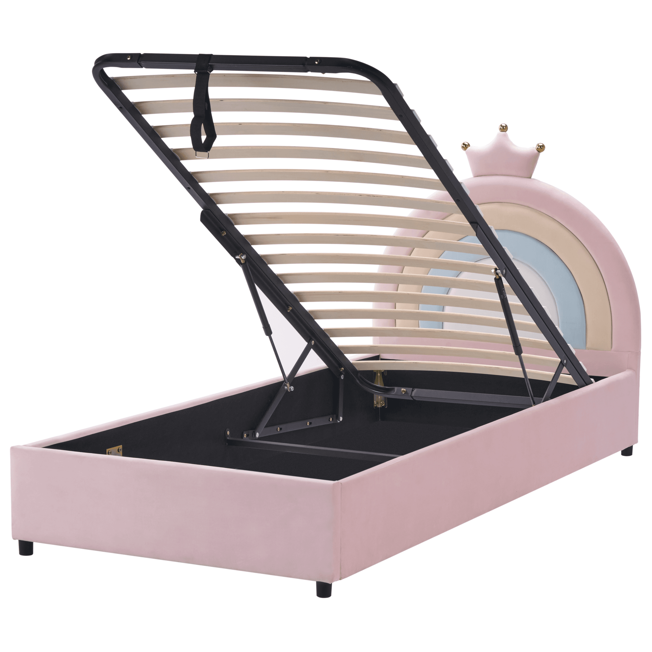 Lastensänky säilytystilalla Kruunu sametti GRISETOT 90 x 200 cm säilytystila Vaaleanpunainen