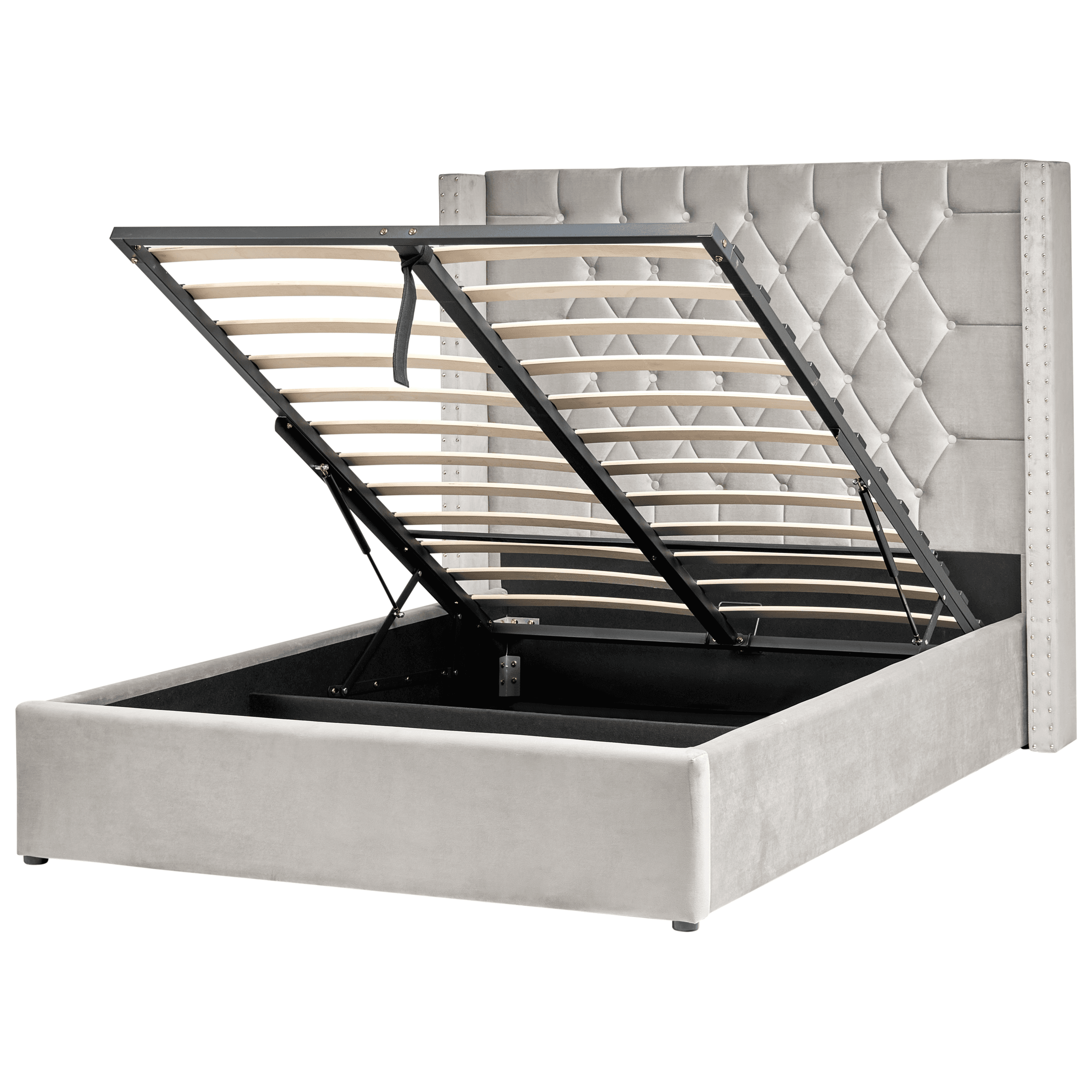 Sänky säilytystilalla sametti LUBBON 140 x 200 cm Vaaleanharmaa – Beliani