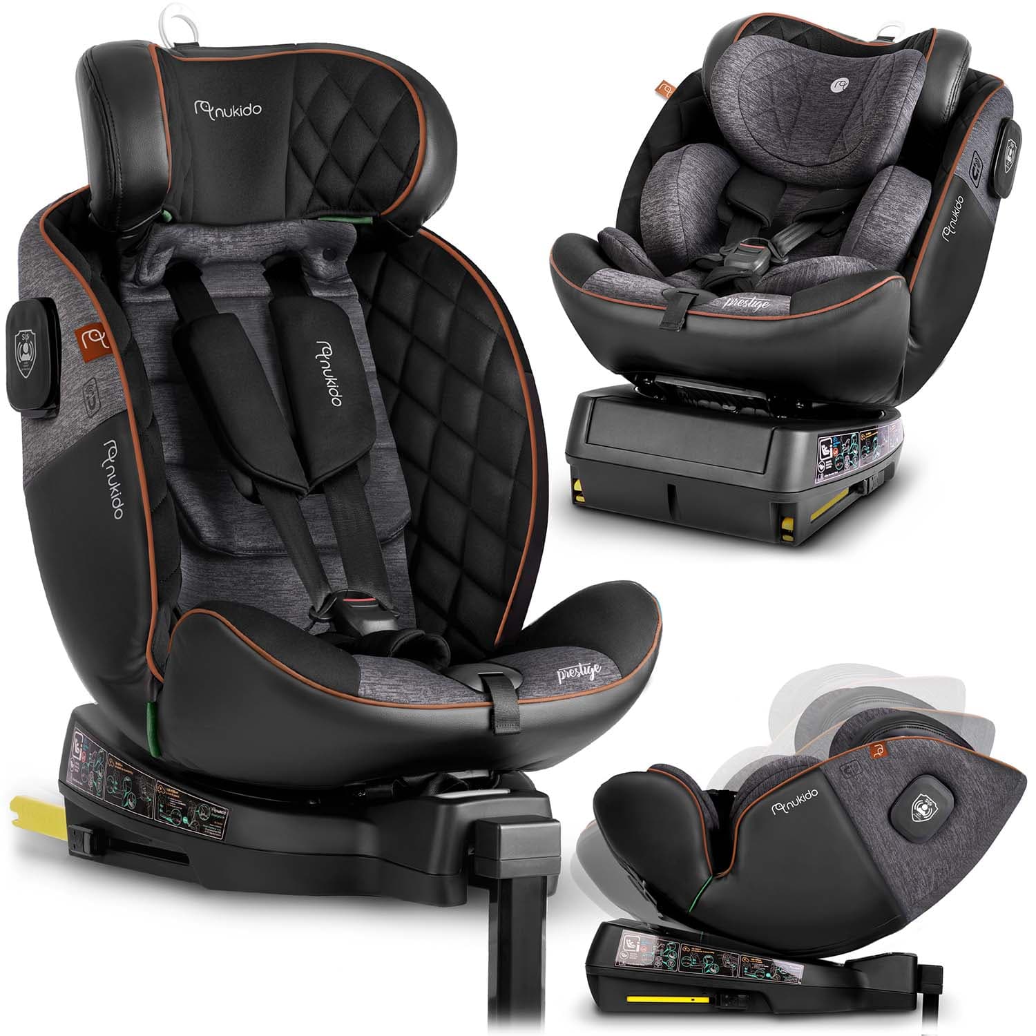 Nukido Prestige Line -turvaistuin, musta ja harmaa, 0-36 kg, ISOFIX-kiinnityksellä – Nukido