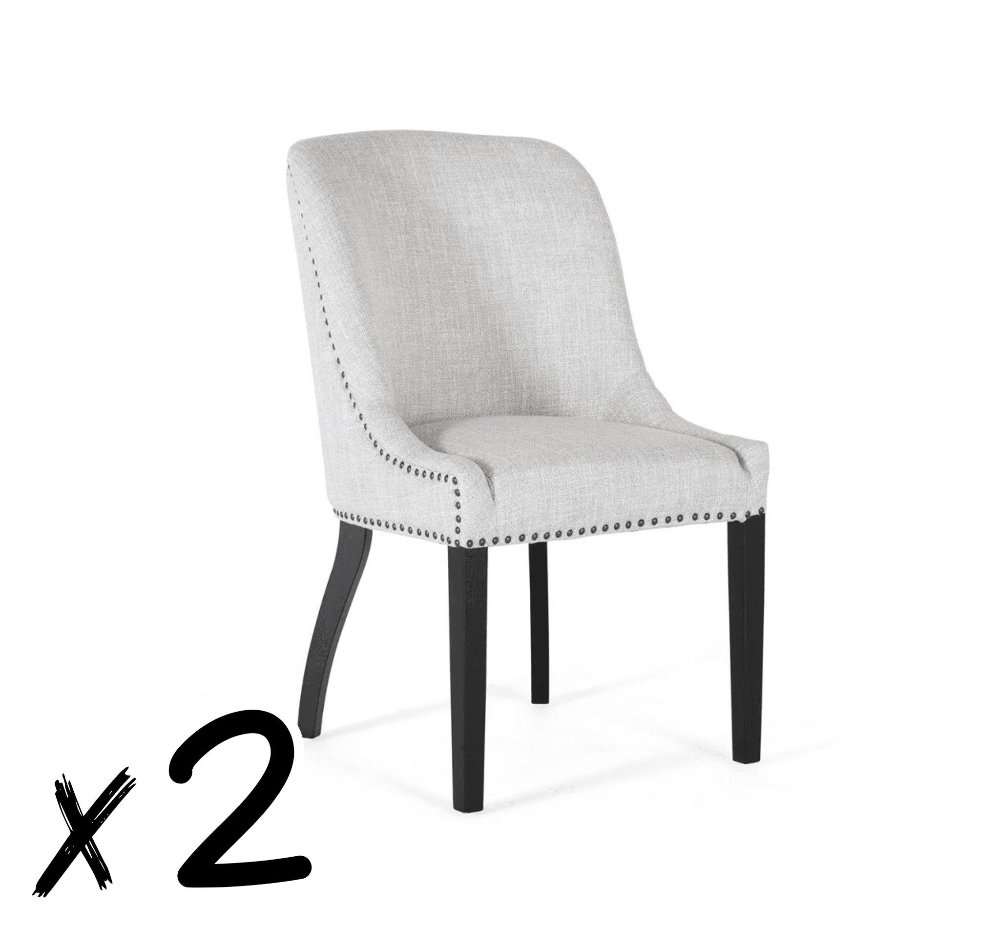 2 harmaalla kankaalla verhoiltua tuolia