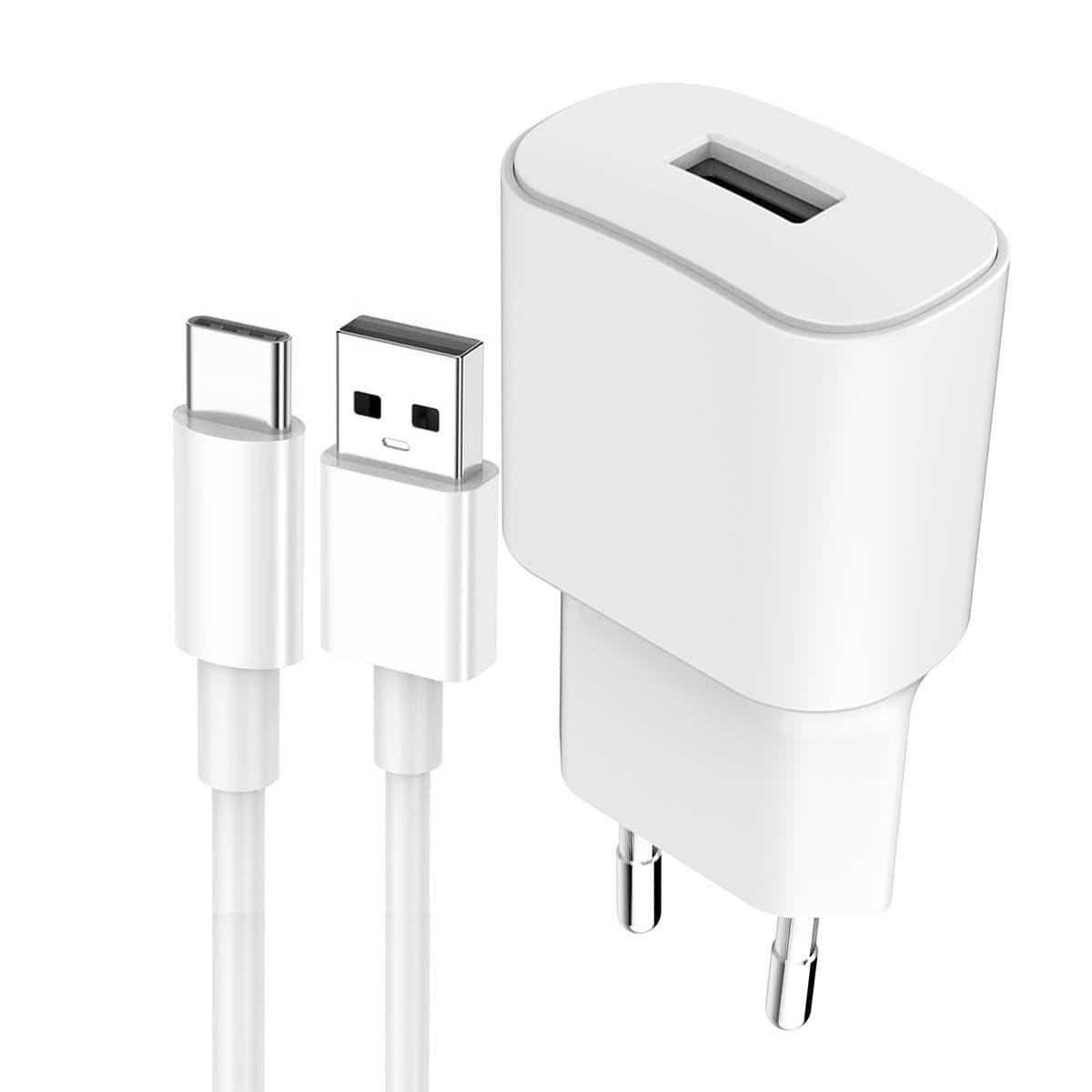 USB A 2.4A FastCharge -verkkolaturi + USB A/USB C -kaapeli