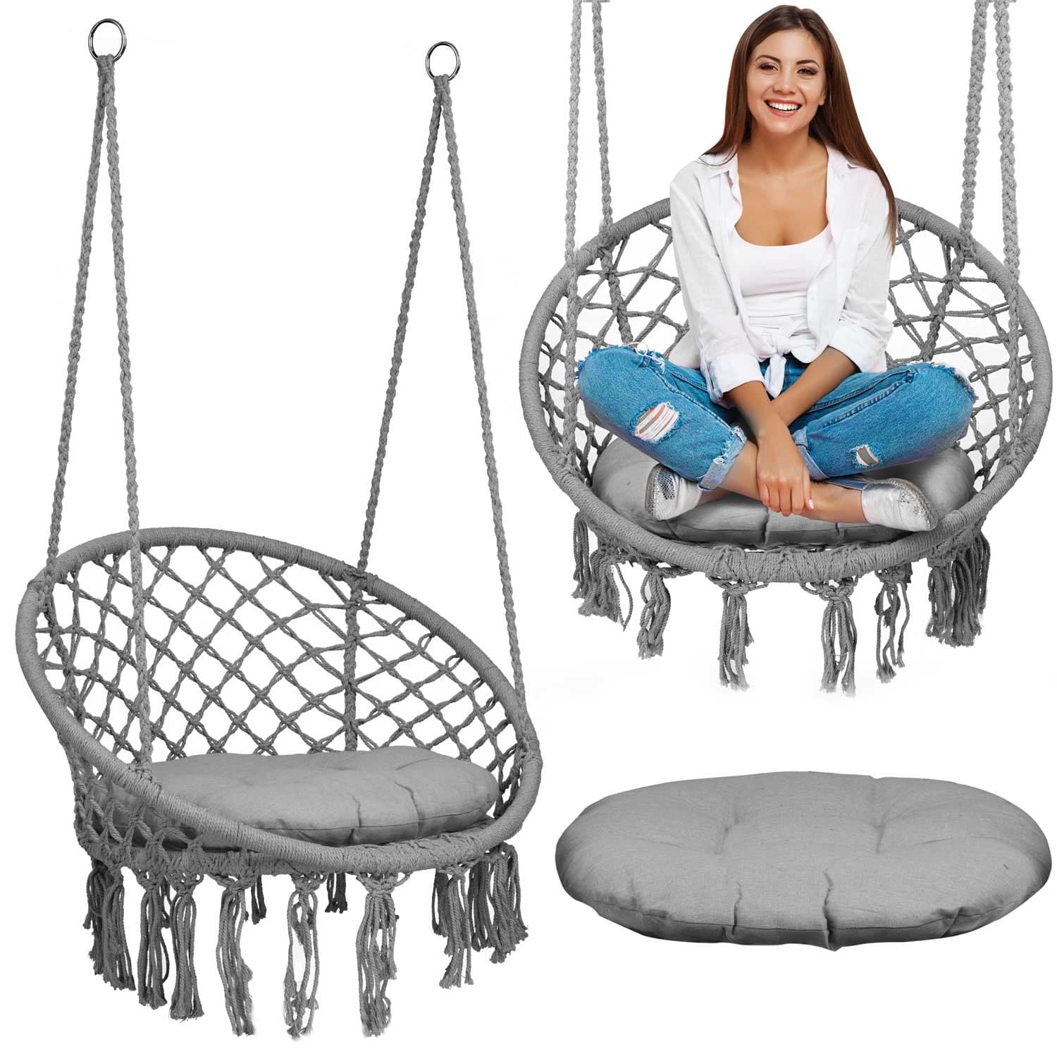 BOHO harmaa riippuva puutarhakeinu + tyyny