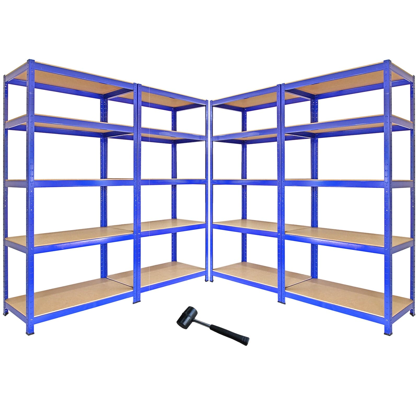 Monster Racking T-Rax -metalliset säilytyshyllyt, sininen, 90 cm leveä, 45 cm syvä, 4 kpl setti