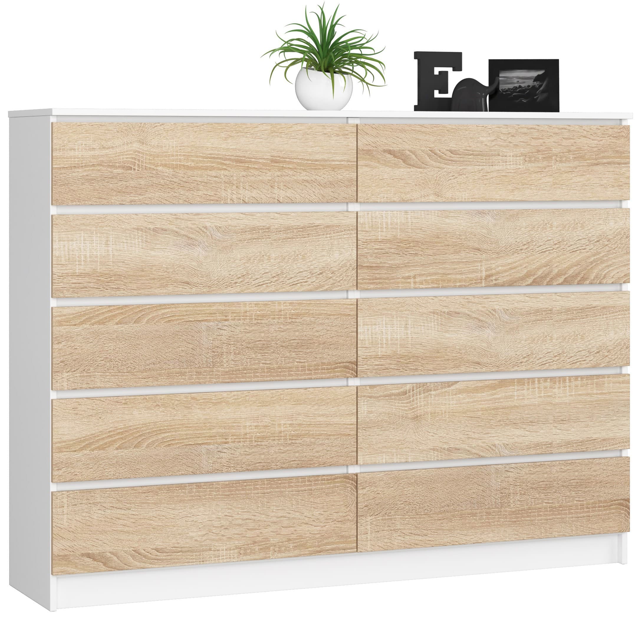 Akord Lipasto 10 laatikkoa Valkoinen/Sonoma-tammi 160x40x121 – Akord