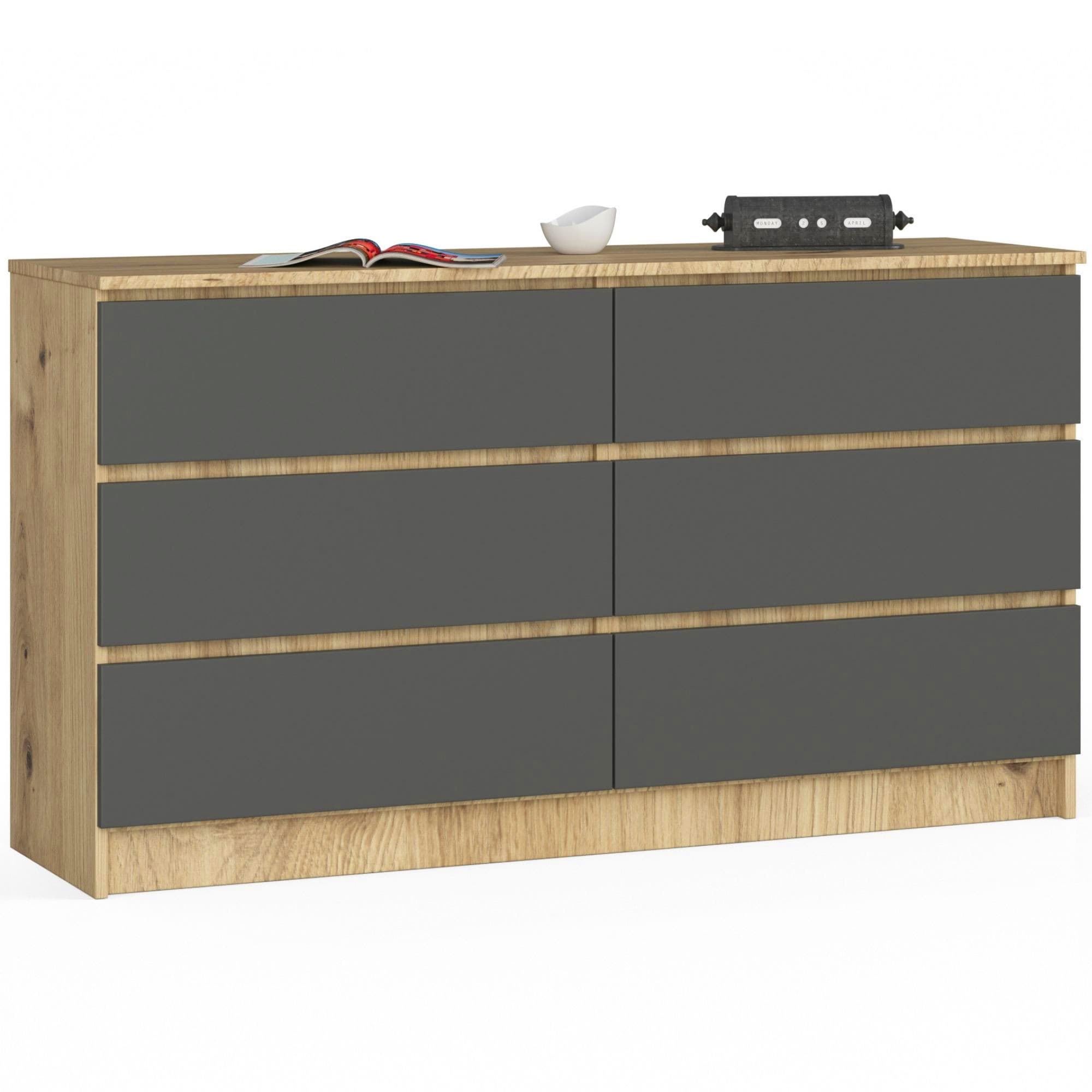 Akord Lipasto 6 Laatikoa Artisan-tammi/Harmaa Grafiitti 138x40x77 – Akord