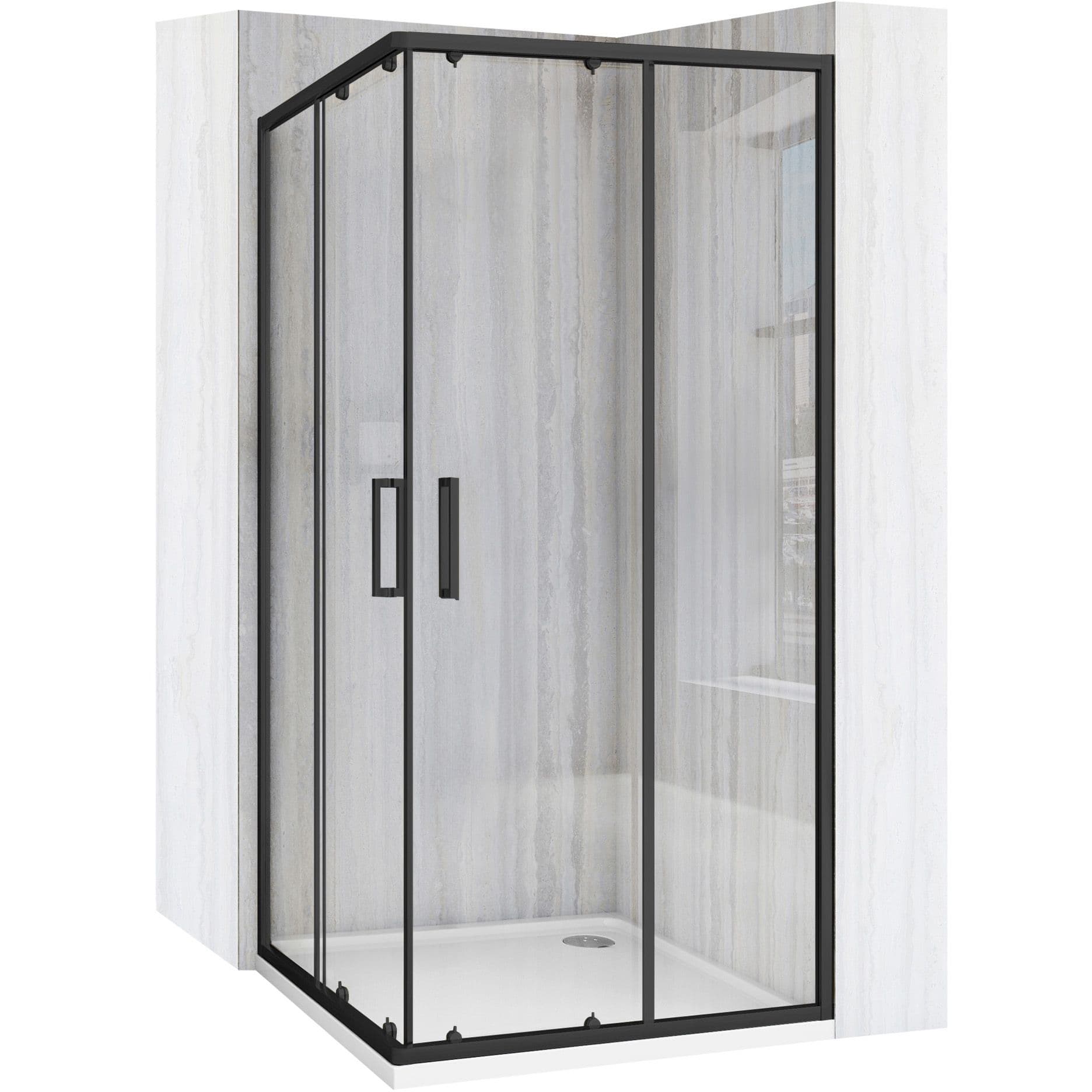 REA Suihkukaappi CITY 90x90 Musta, 90X90X190CM + suihkuallas savoy valkoinen 90x90
